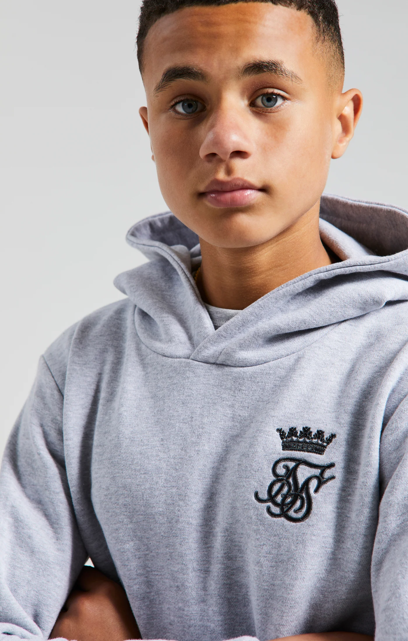 Boys Messi x SikSilk Grey Marl Embroidered Overhead Hoodie - Image 2