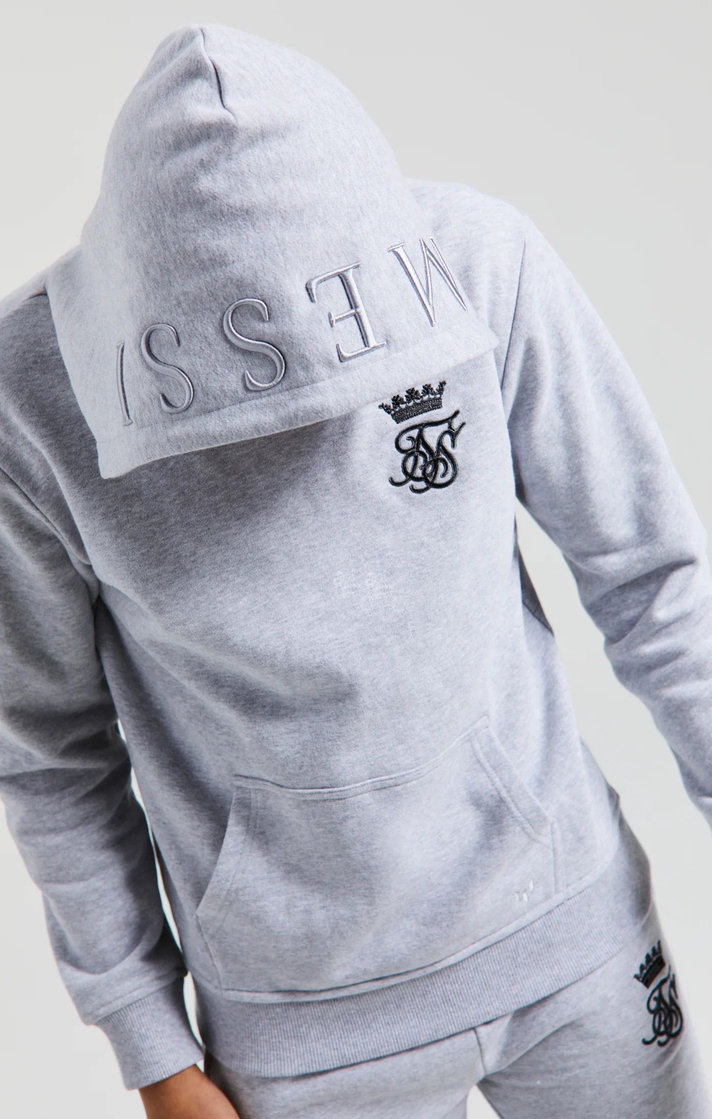 Boys Messi x SikSilk Grey Marl Embroidered Overhead Hoodie - Image 3