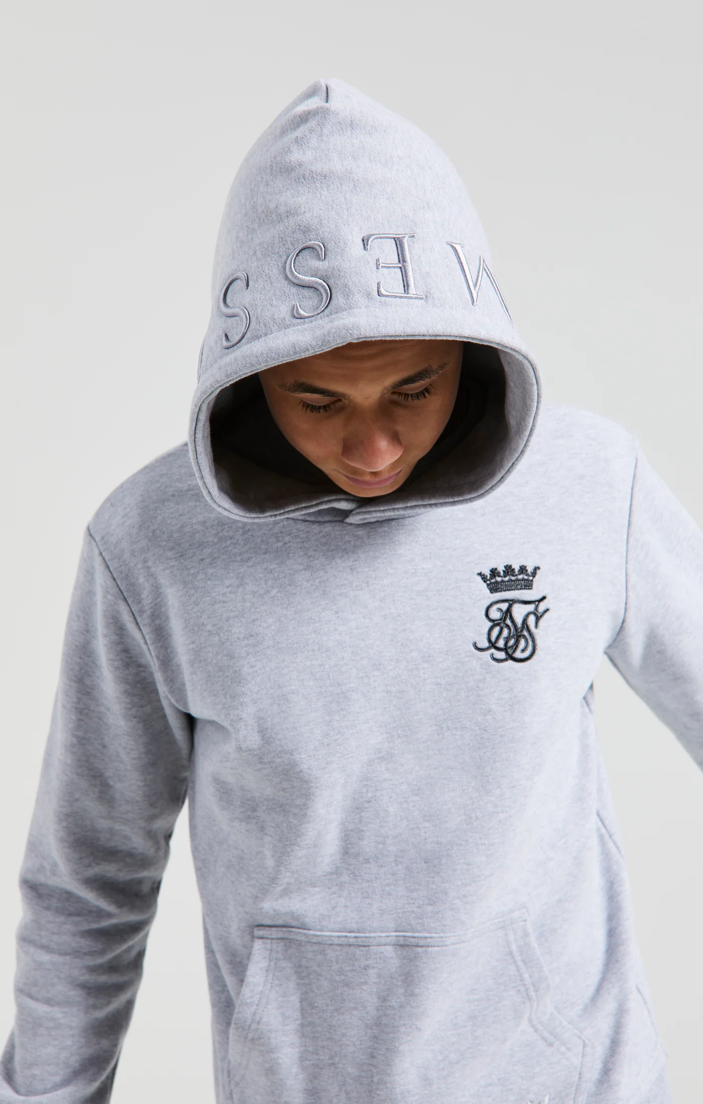 Boys Messi x SikSilk Grey Marl Embroidered Overhead Hoodie - Image 4
