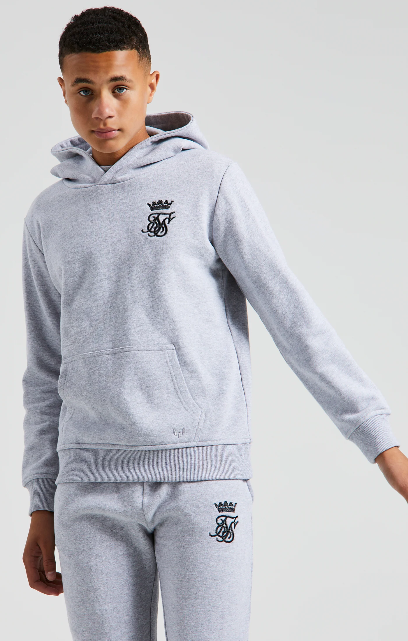Boys Messi x SikSilk Grey Marl Embroidered Overhead Hoodie - Image 5