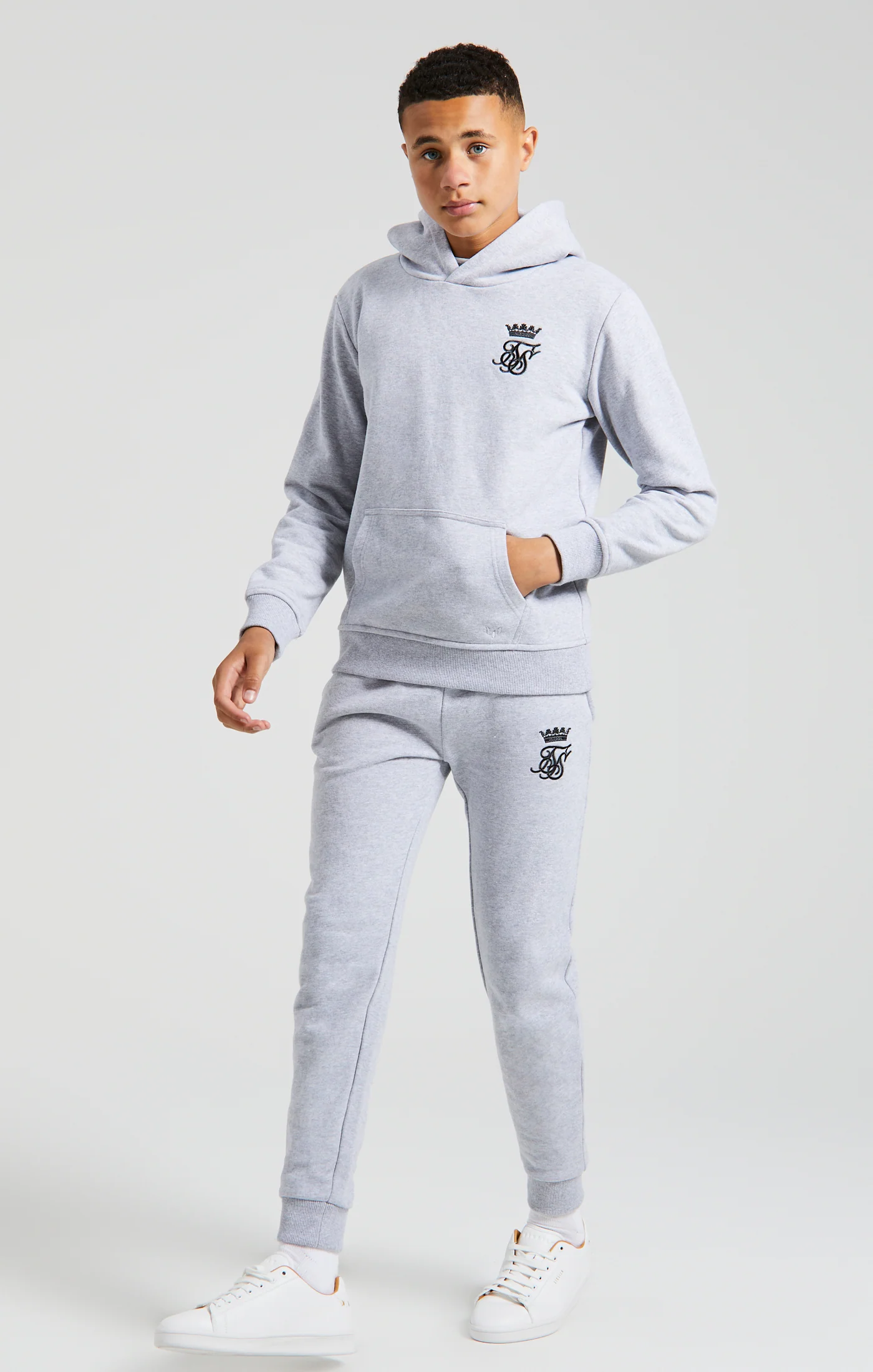 Boys Messi x SikSilk Grey Marl Embroidered Overhead Hoodie - Image 6