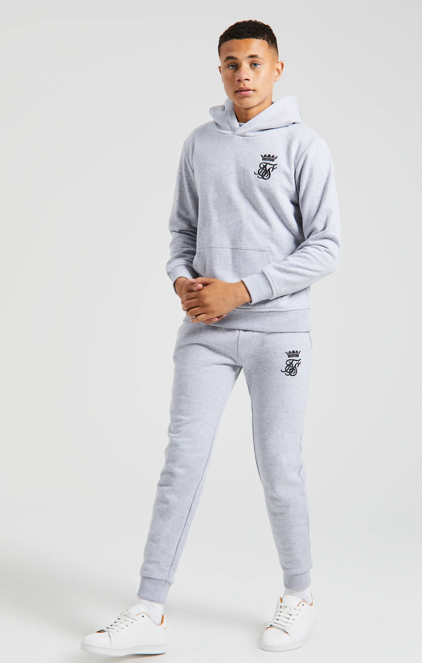 Boys Messi x SikSilk Grey Marl Embroidered Overhead Hoodie - Image 7