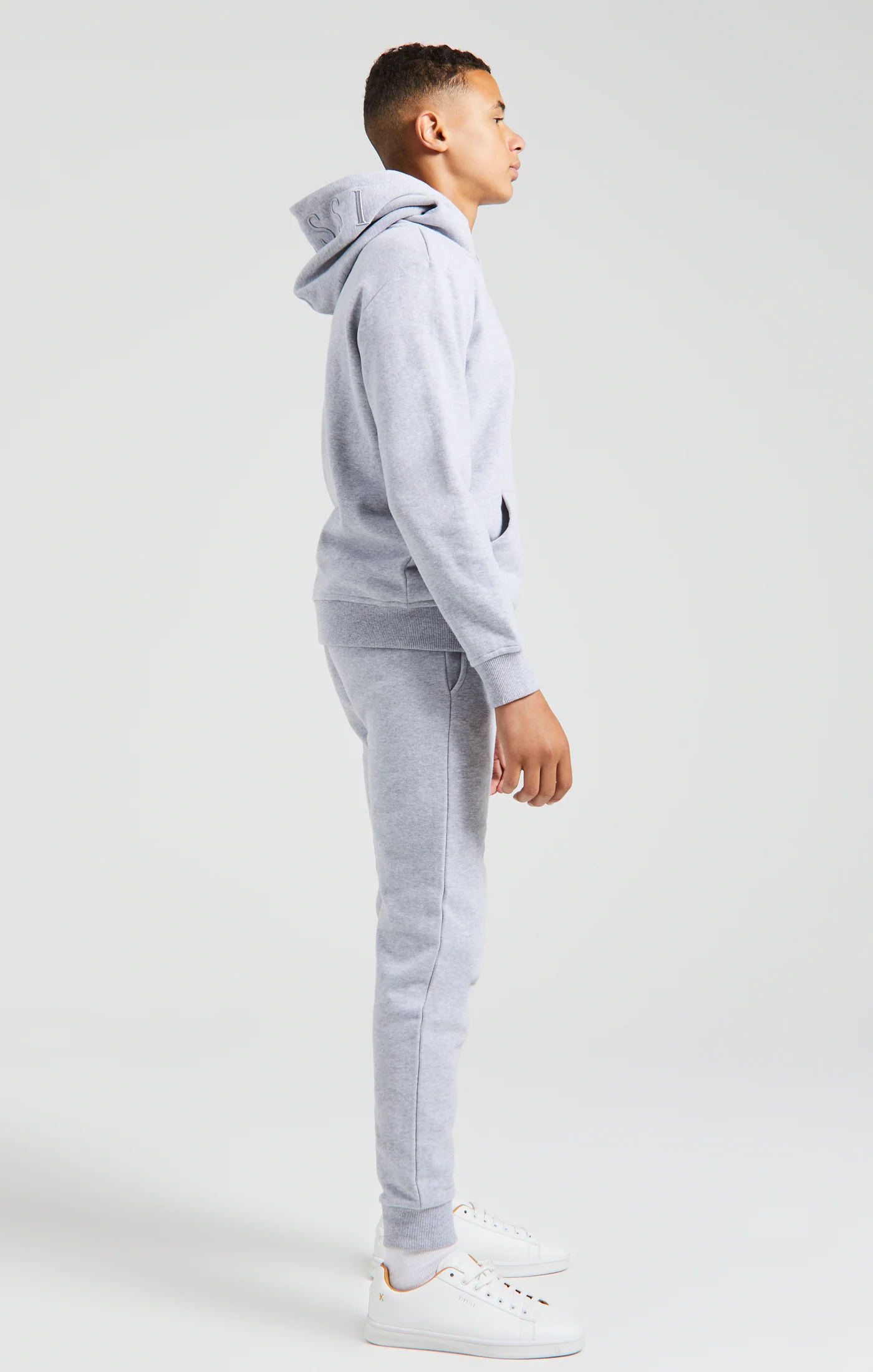 Boys Messi x SikSilk Grey Marl Embroidered Overhead Hoodie - Image 8