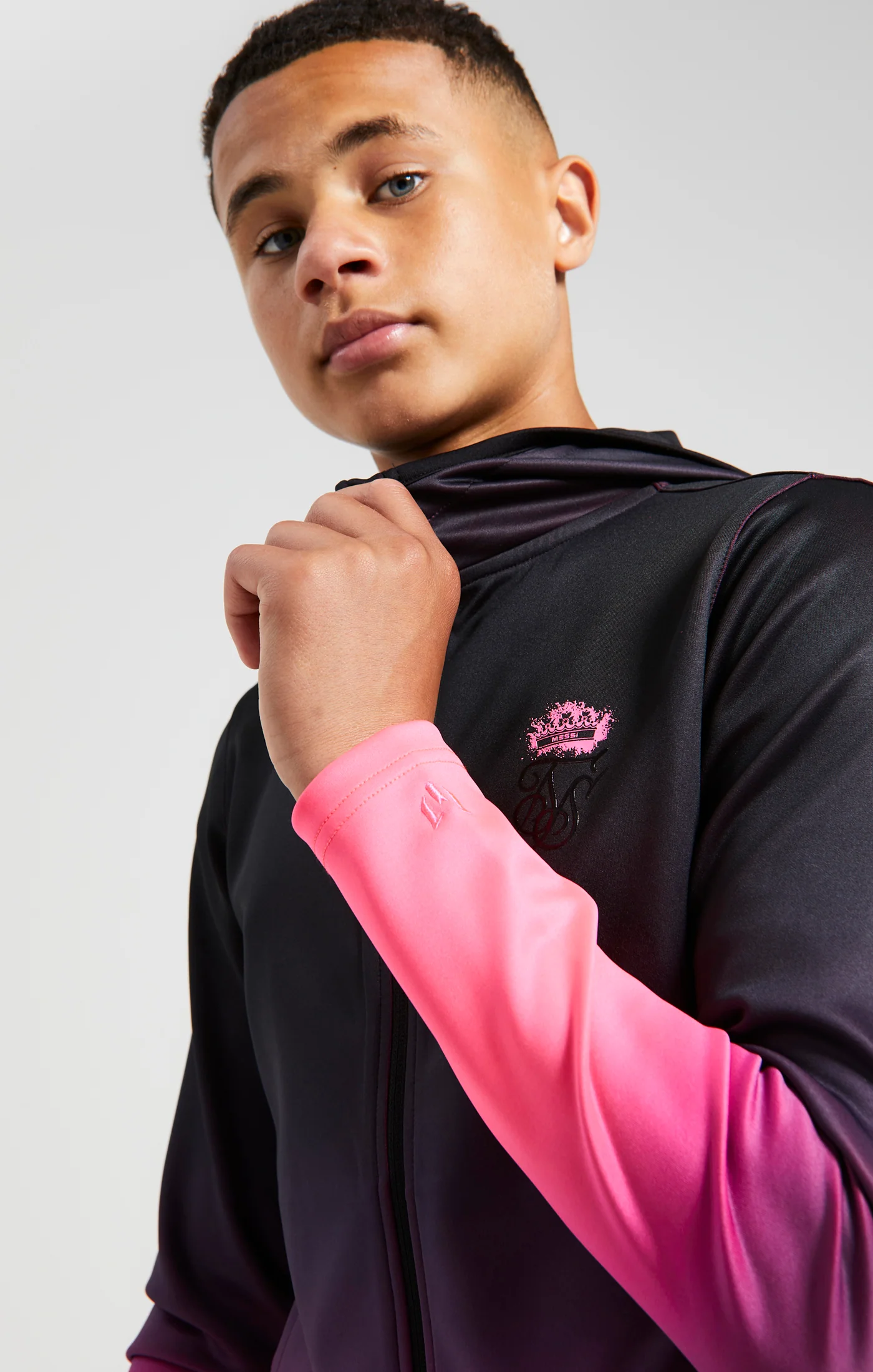 Boys Messi x SikSilk Pink Fade Zip Thru Hoodie - Image 2