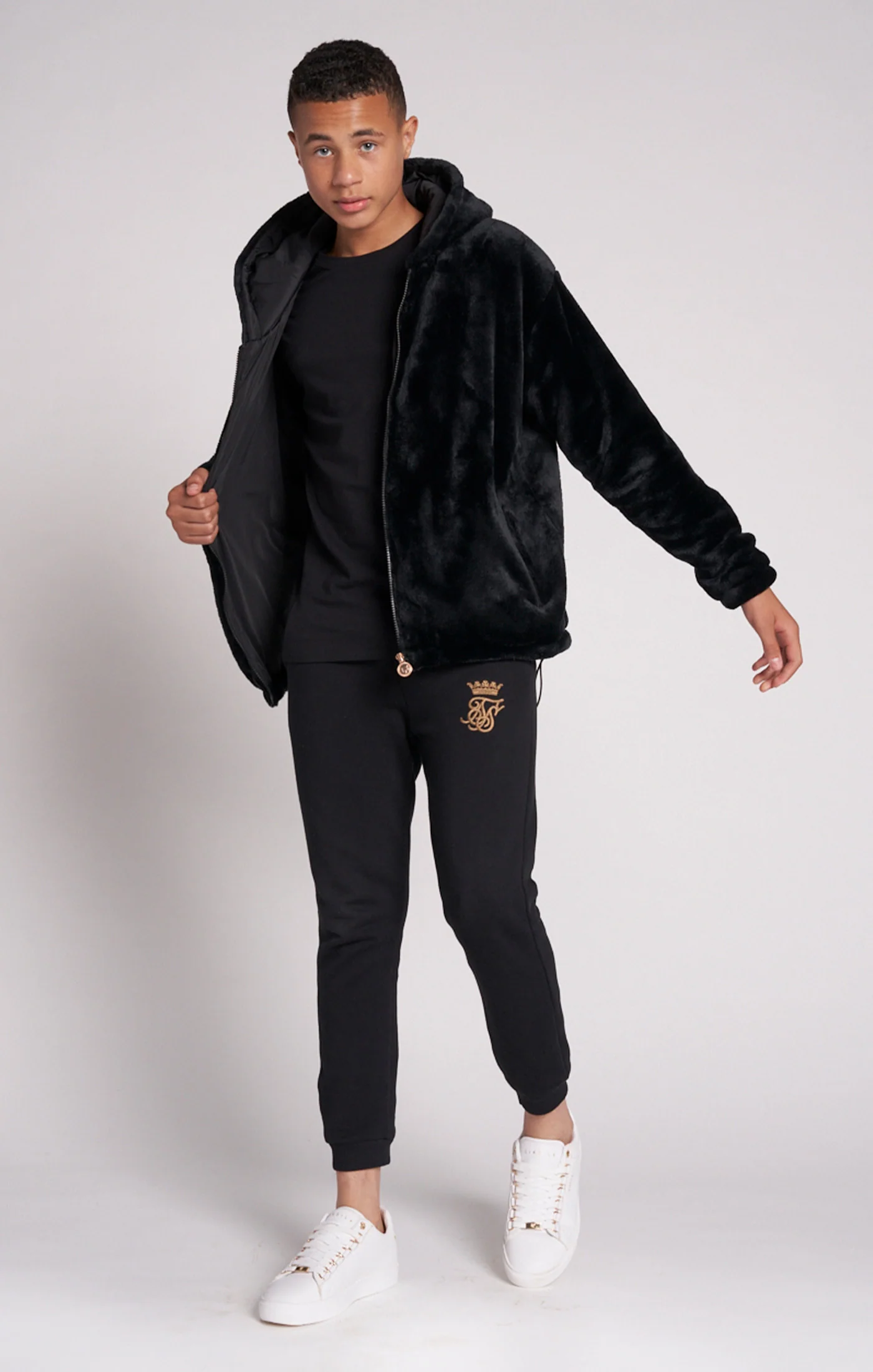 Boys Messi x SikSilk Black Faux Fur Jacket - Image 2