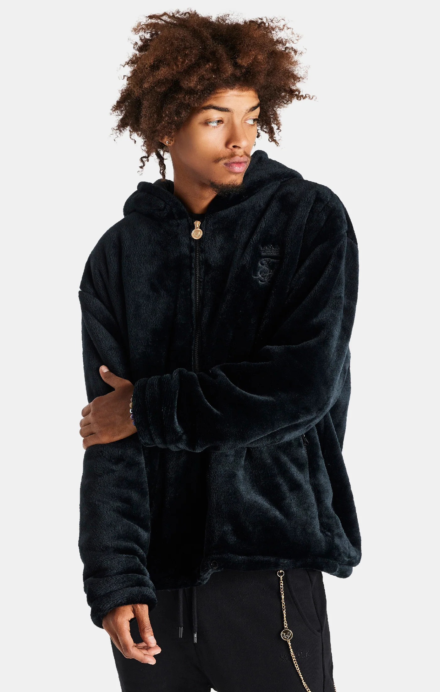 Messi x SikSilk Black Faux Fur Jacket