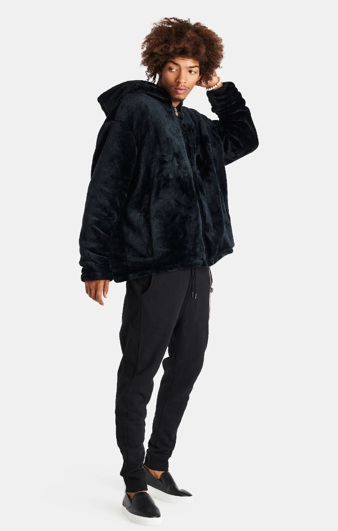 Messi x SikSilk Black Faux Fur Jacket - Image 4
