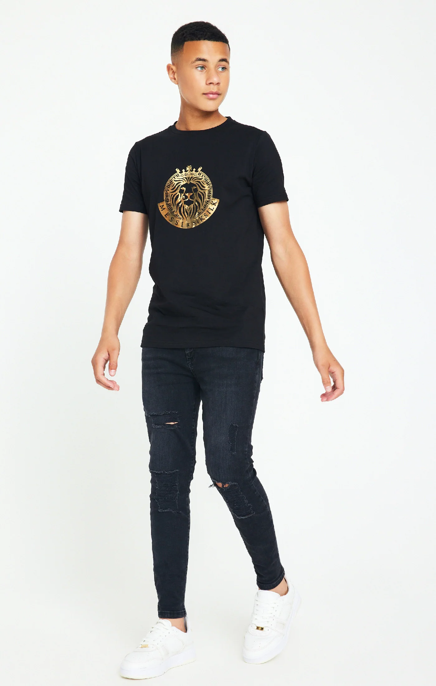 Boys Messi x SikSilk Black Graphic T-Shirt - Image 3