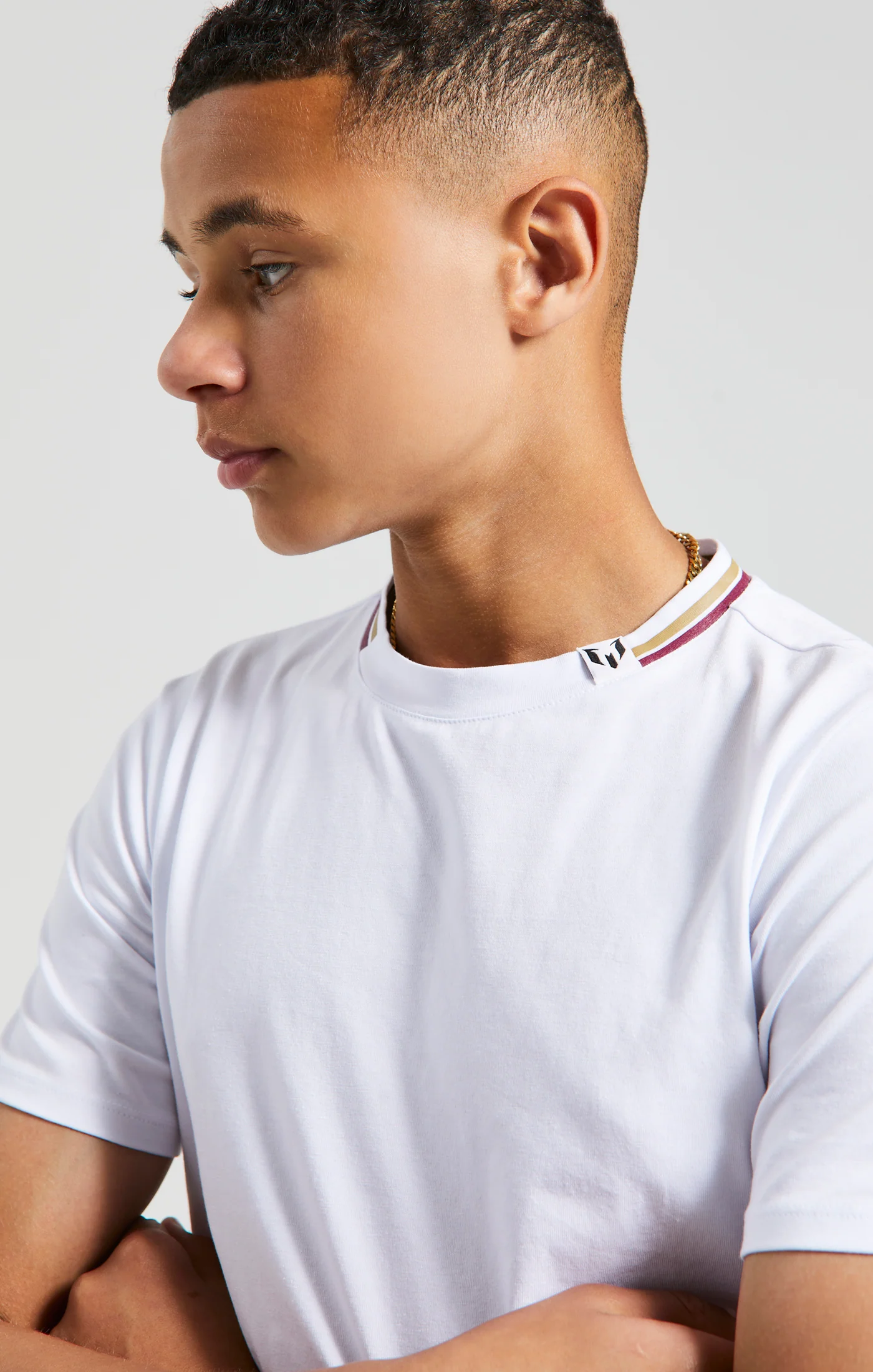 Boys Messi x SikSilk White Collar Detail T-Shirt - Image 3