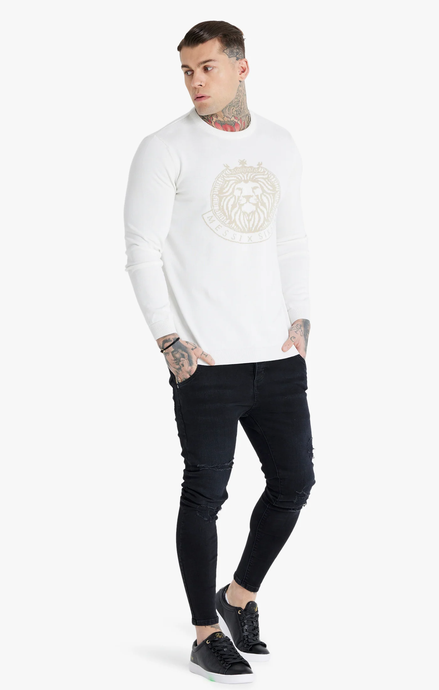 Messi x SikSilk Ecru Knit Crew Sweatshirt - Image 2