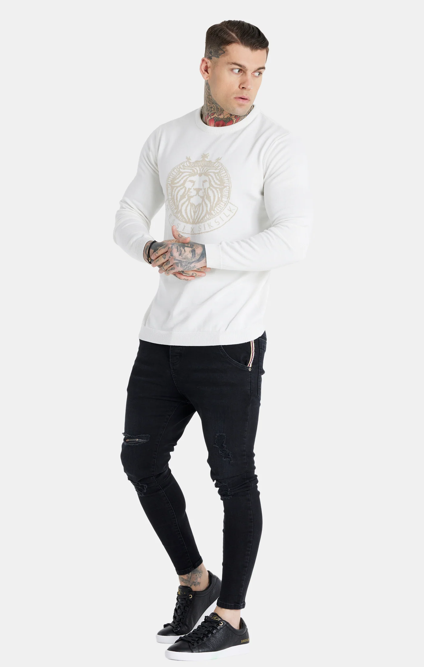 Messi x SikSilk Ecru Knit Crew Sweatshirt - Image 3