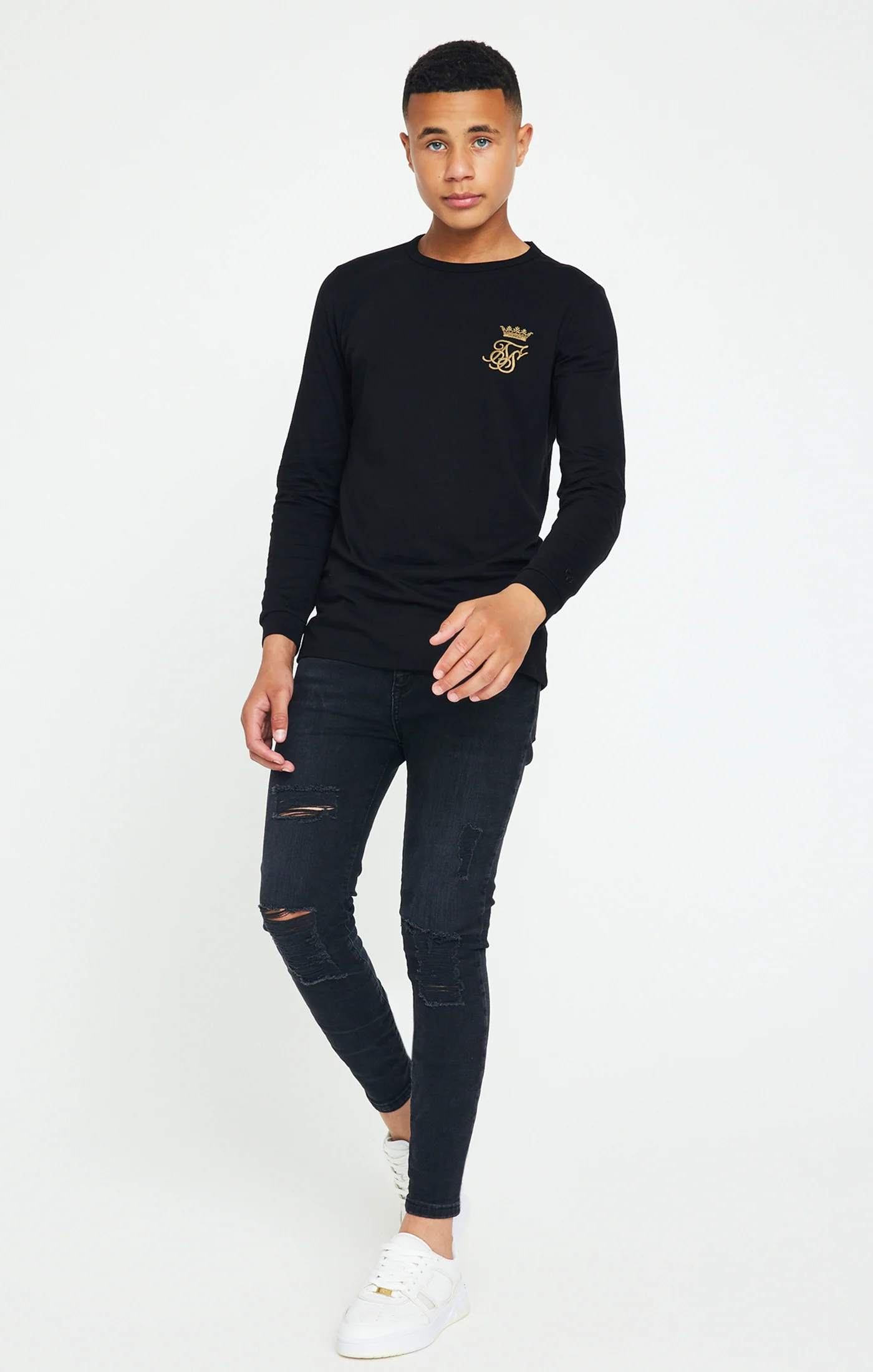 Boys Messi x SikSilk Black Long Sleeve Logo T-Shirt - Image 3