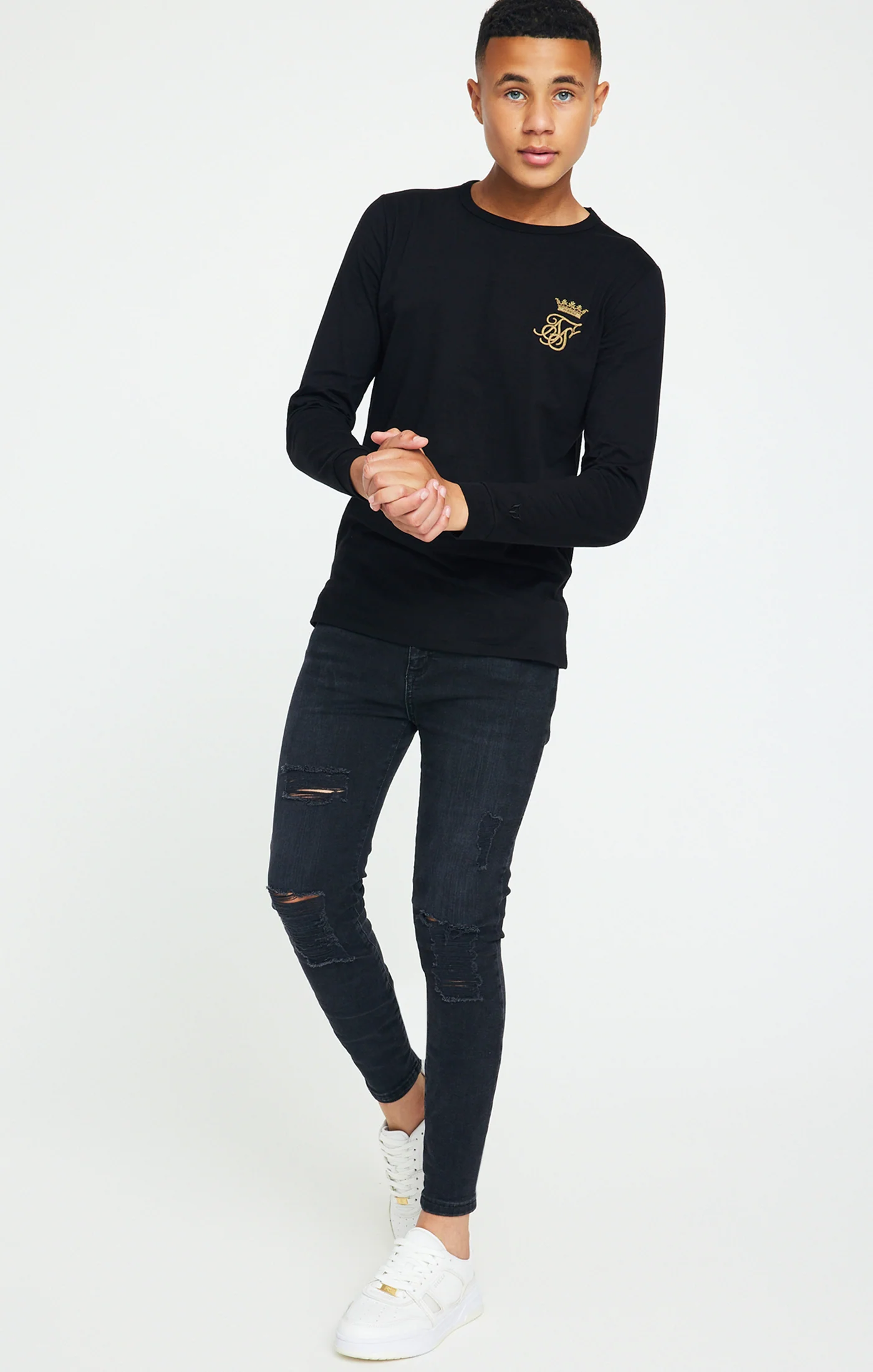 Boys Messi x SikSilk Black Long Sleeve Logo T-Shirt - Image 4