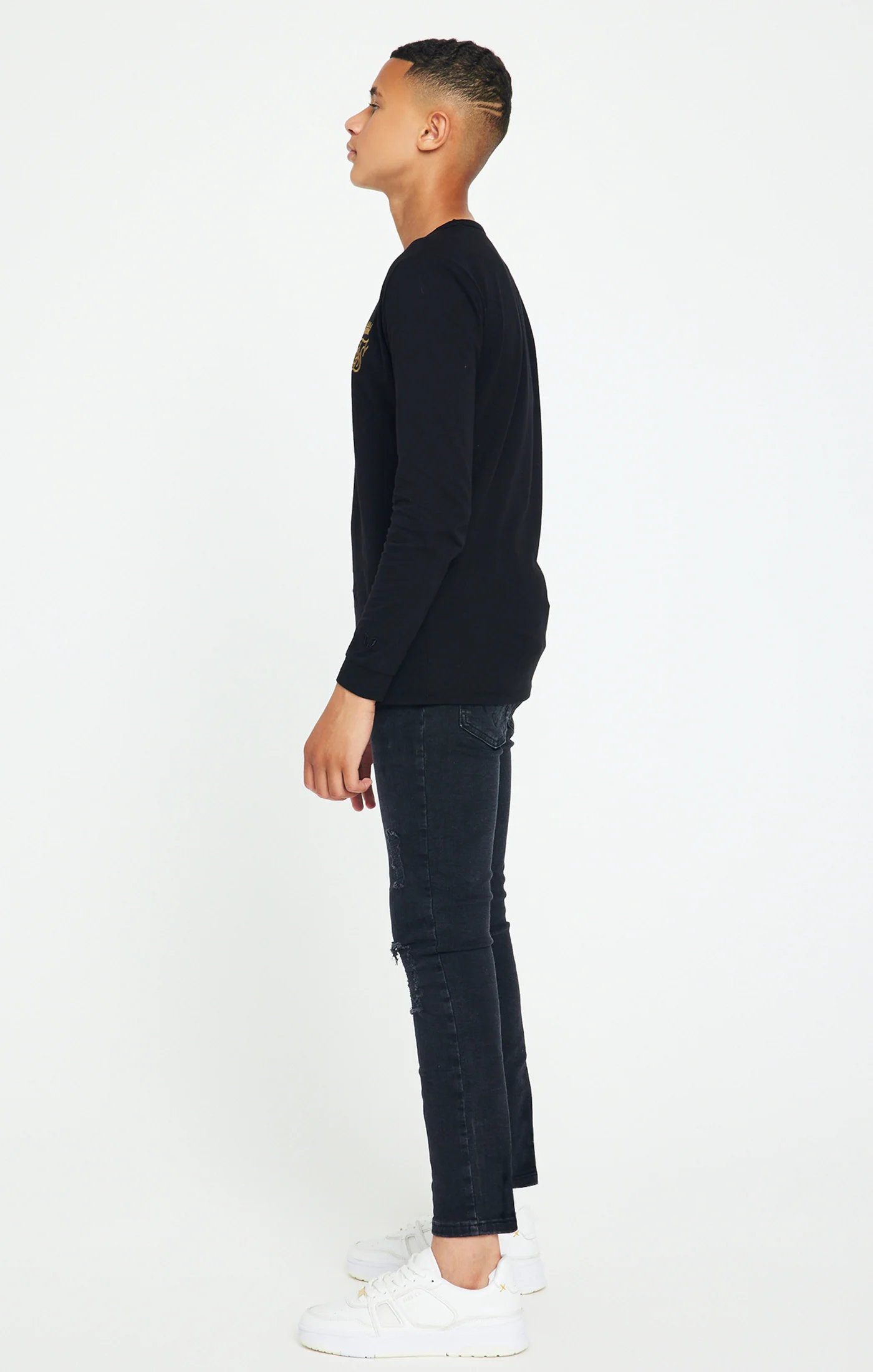 Boys Messi x SikSilk Black Long Sleeve Logo T-Shirt - Image 5