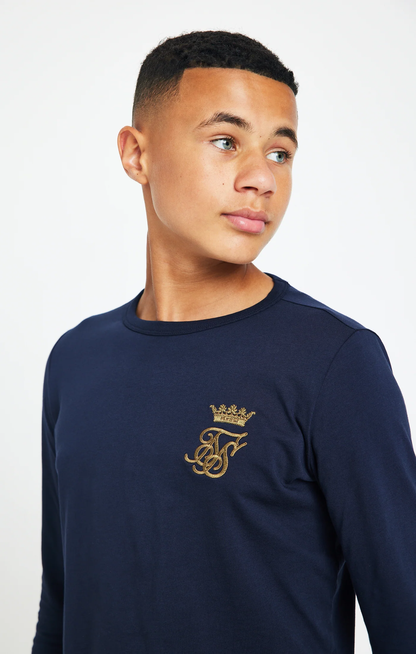 Boys Messi x SikSilk Navy Long Sleeve Logo T-Shirt - Image 2