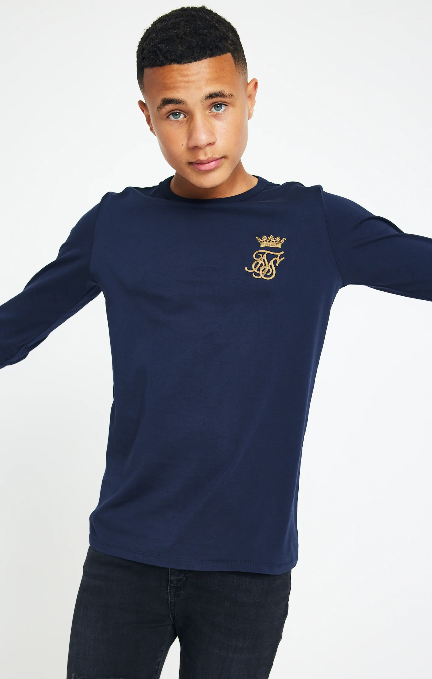 Boys Messi x SikSilk Navy Long Sleeve Logo T-Shirt - Image 3