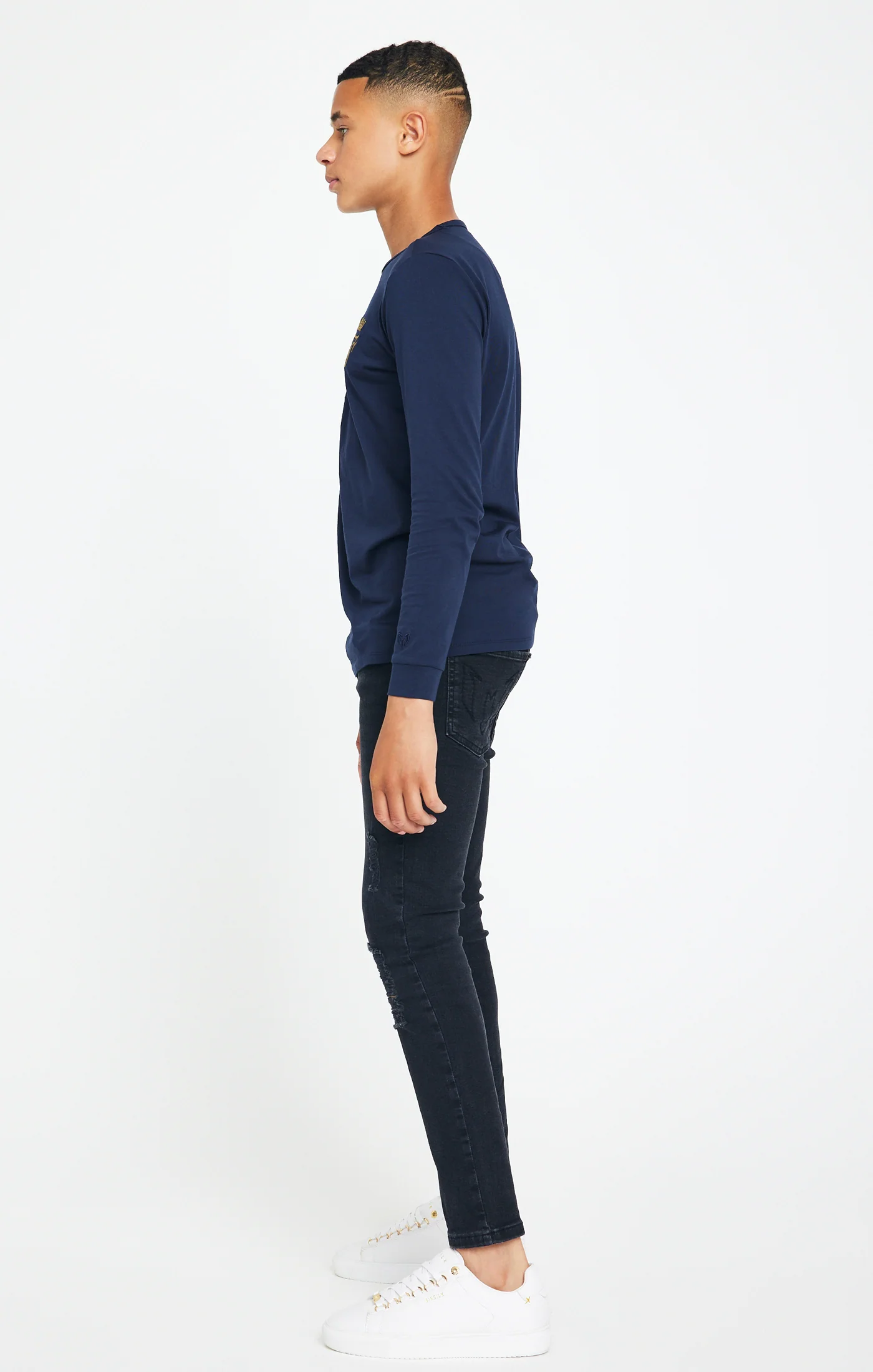 Boys Messi x SikSilk Navy Long Sleeve Logo T-Shirt - Image 5