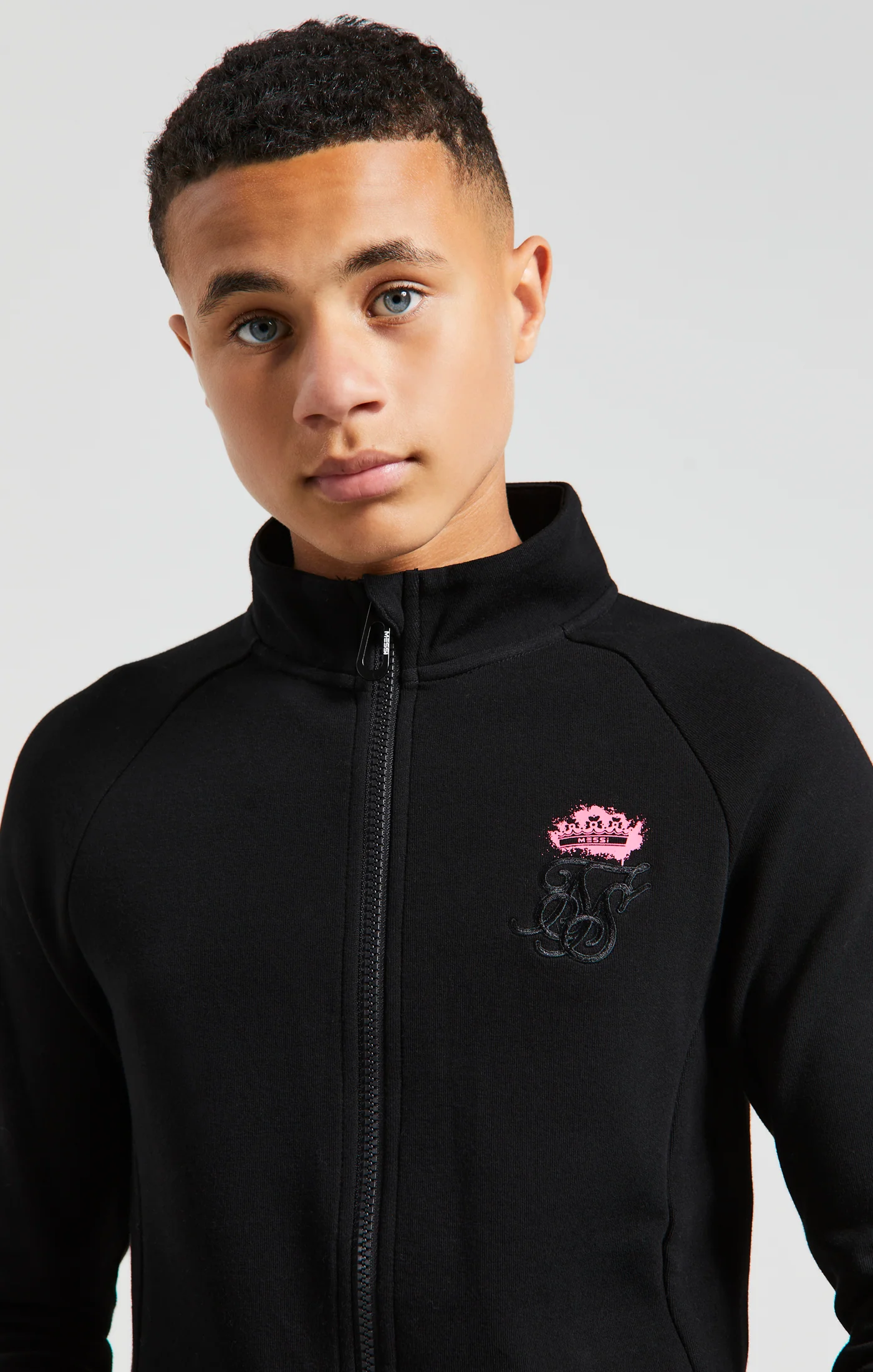 Boys Messi x SikSilk Black Funnel Zip Top - Image 2