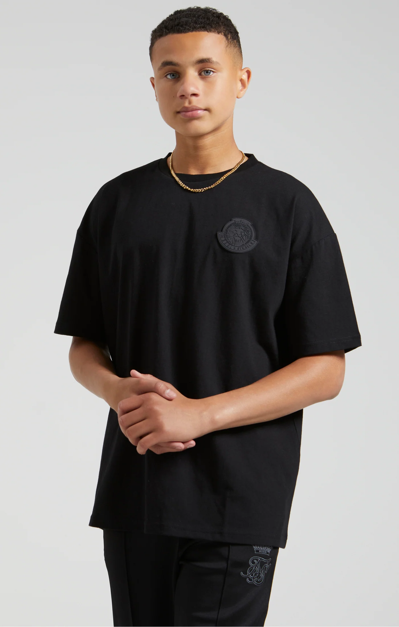 Boys Messi x SikSilk Black Lion Graphic Oversized T-Shirt