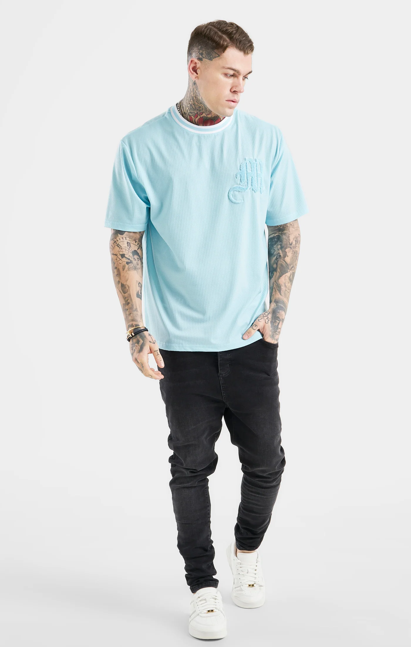 Messi x SikSilk Logo Drop Shoulder Tee - Blue - Image 3