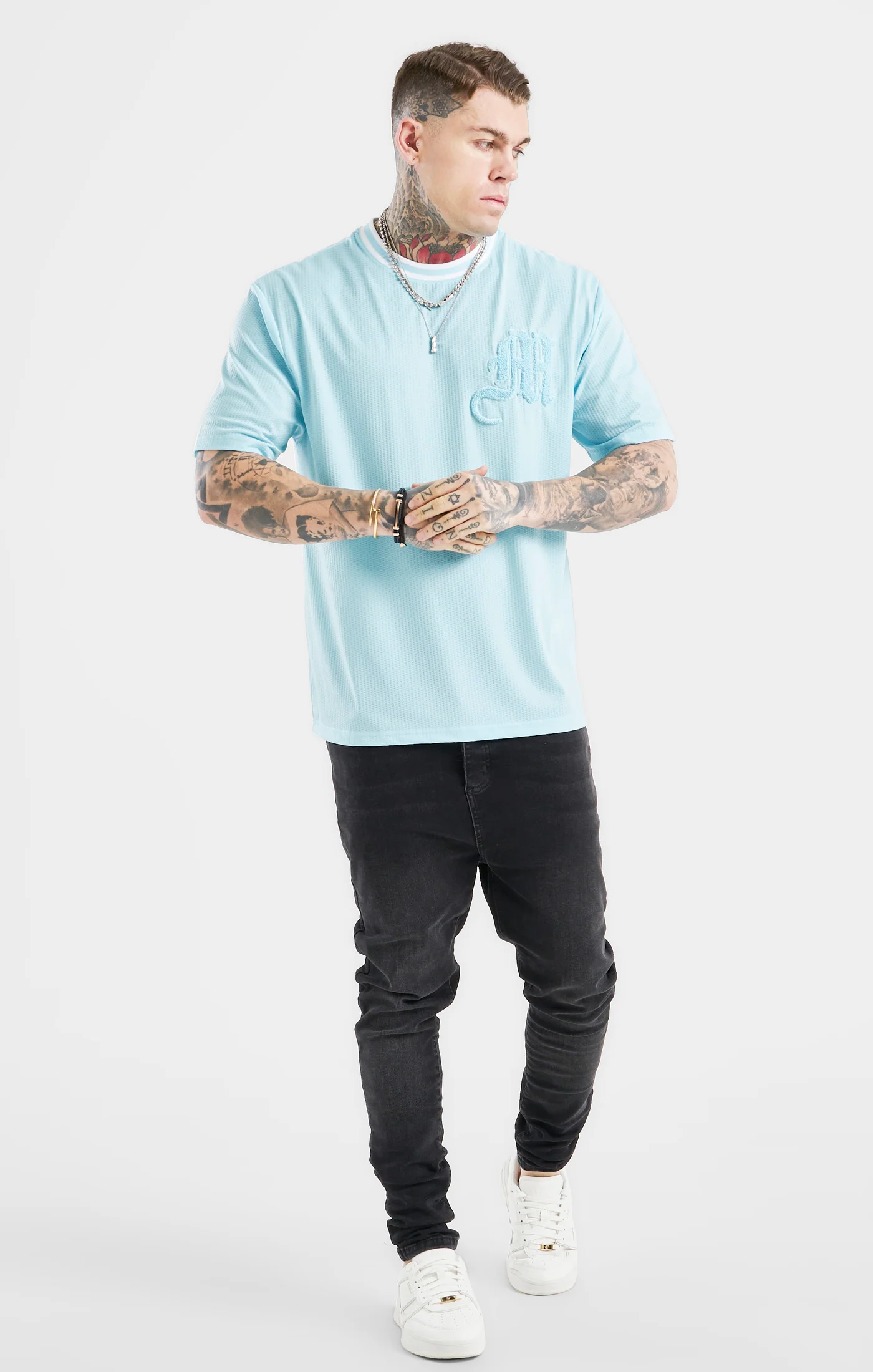 Messi x SikSilk Logo Drop Shoulder Tee - Blue - Image 4