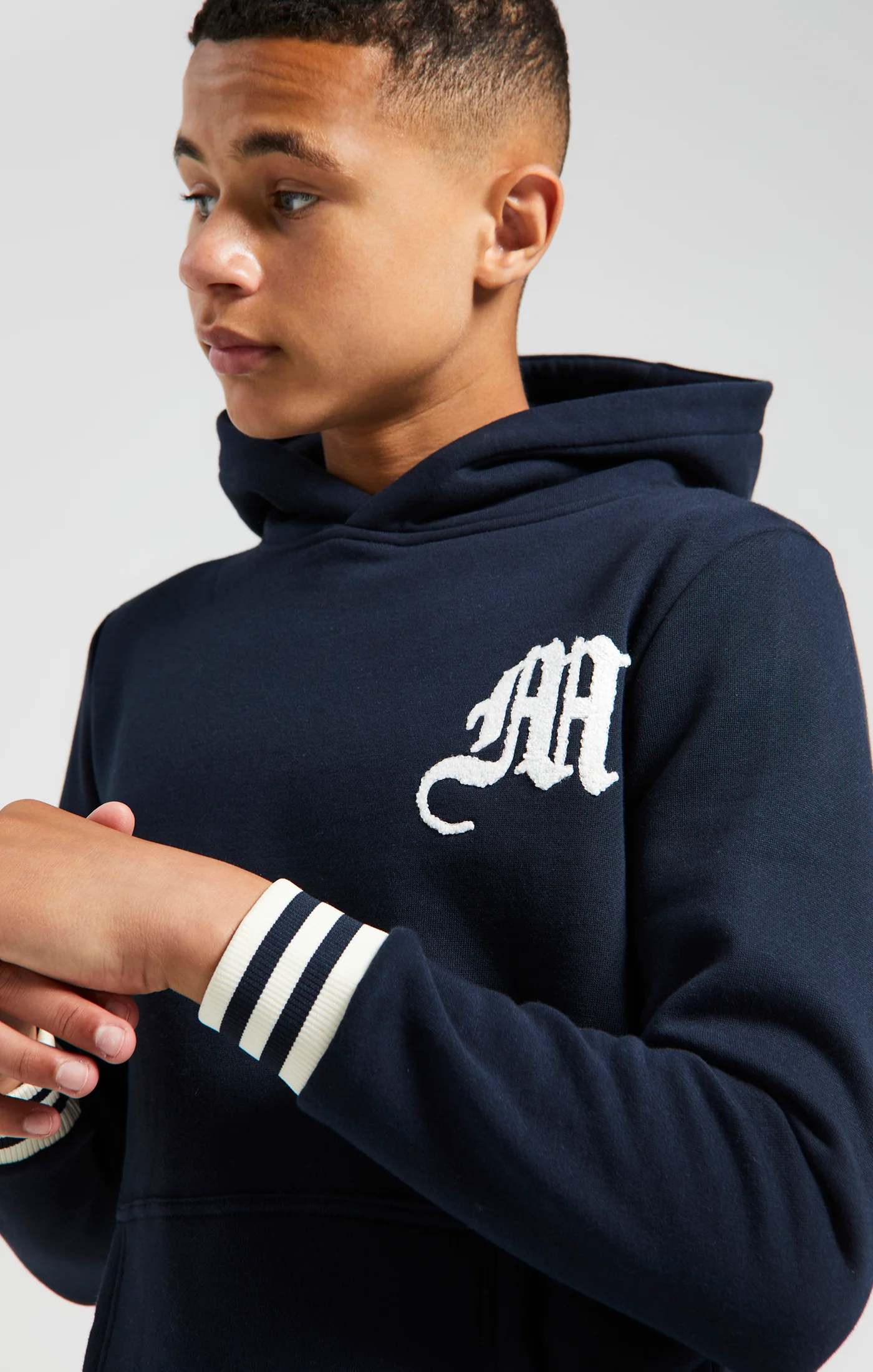 Boys Messi x SikSilk Navy Striped Rib Overhead Hoodie - Image 3