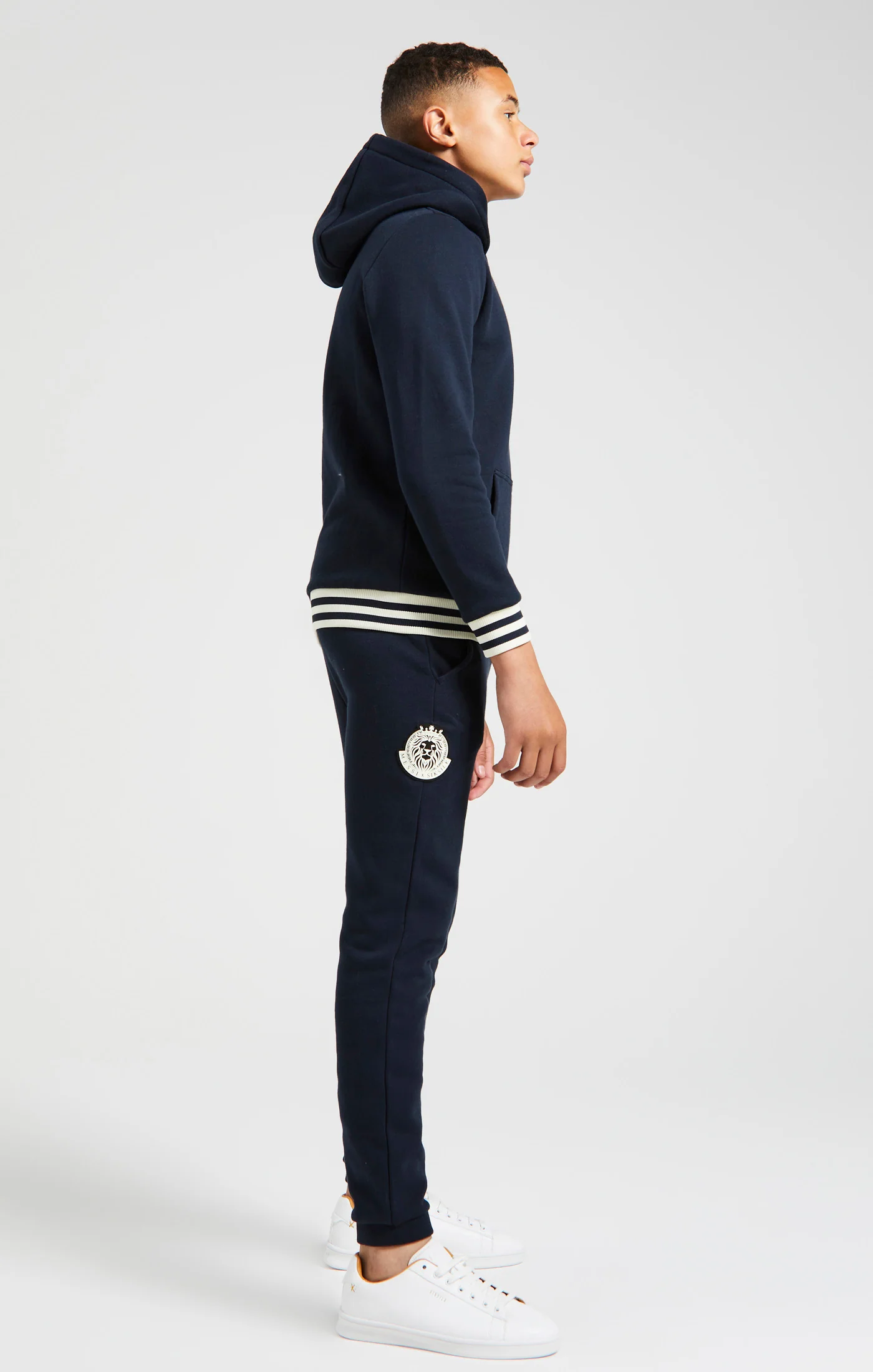 Boys Messi x SikSilk Navy Striped Rib Overhead Hoodie - Image 4