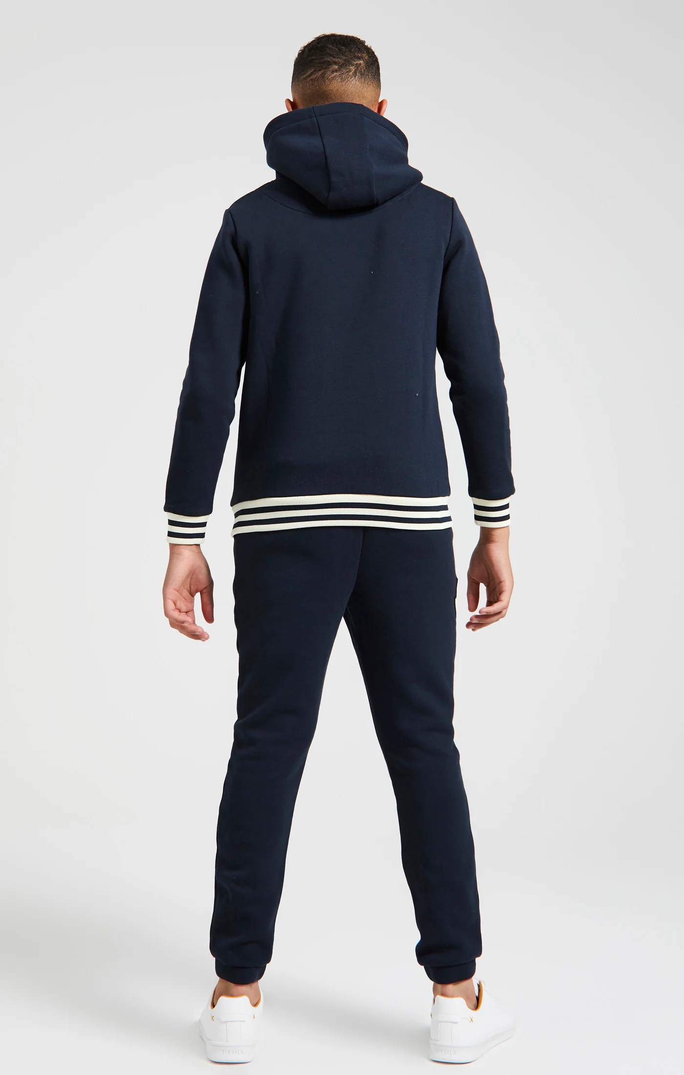 Boys Messi x SikSilk Navy Striped Rib Overhead Hoodie - Image 5