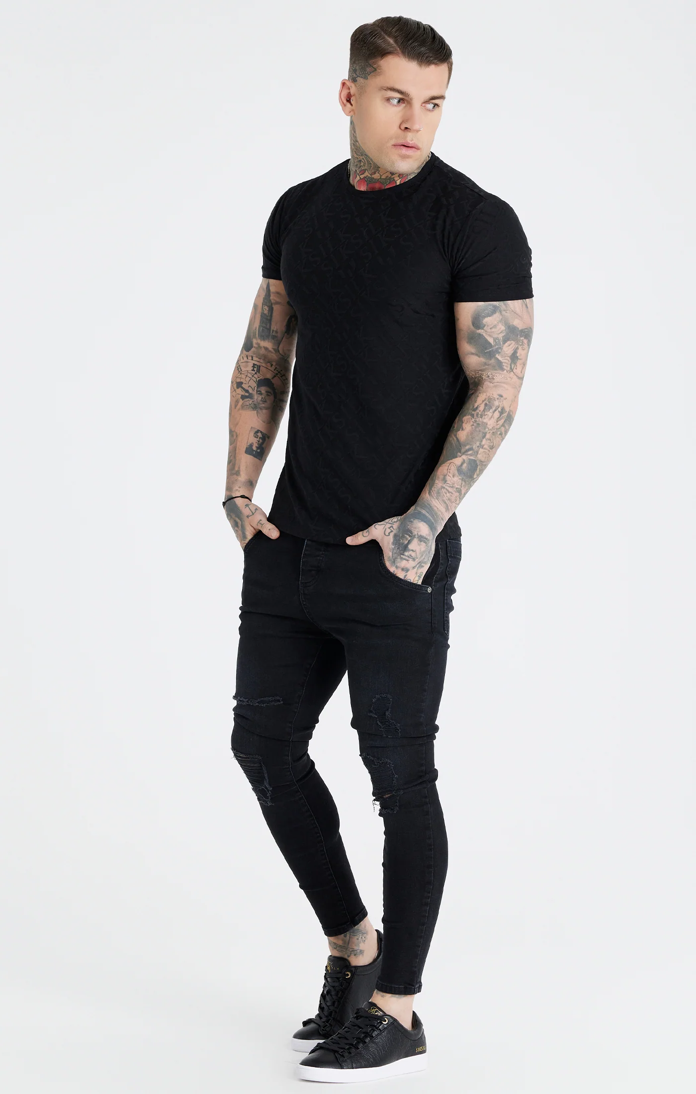 Messi X SikSilk Messi Distressed Skinny Jeans - Washed Black - Image 3