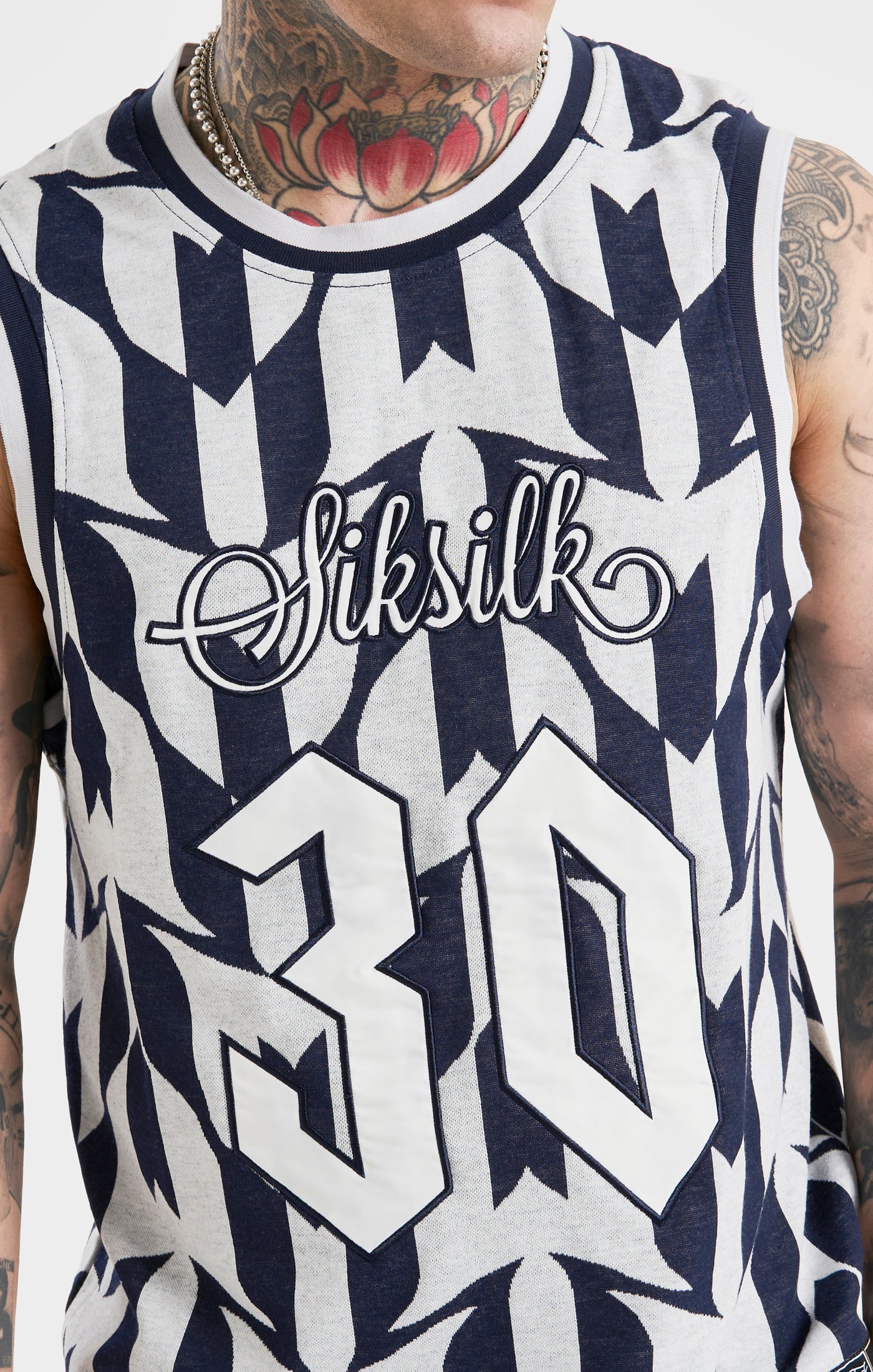 Messi x SikSilk Navy Monogram Basketball Vest - Image 2