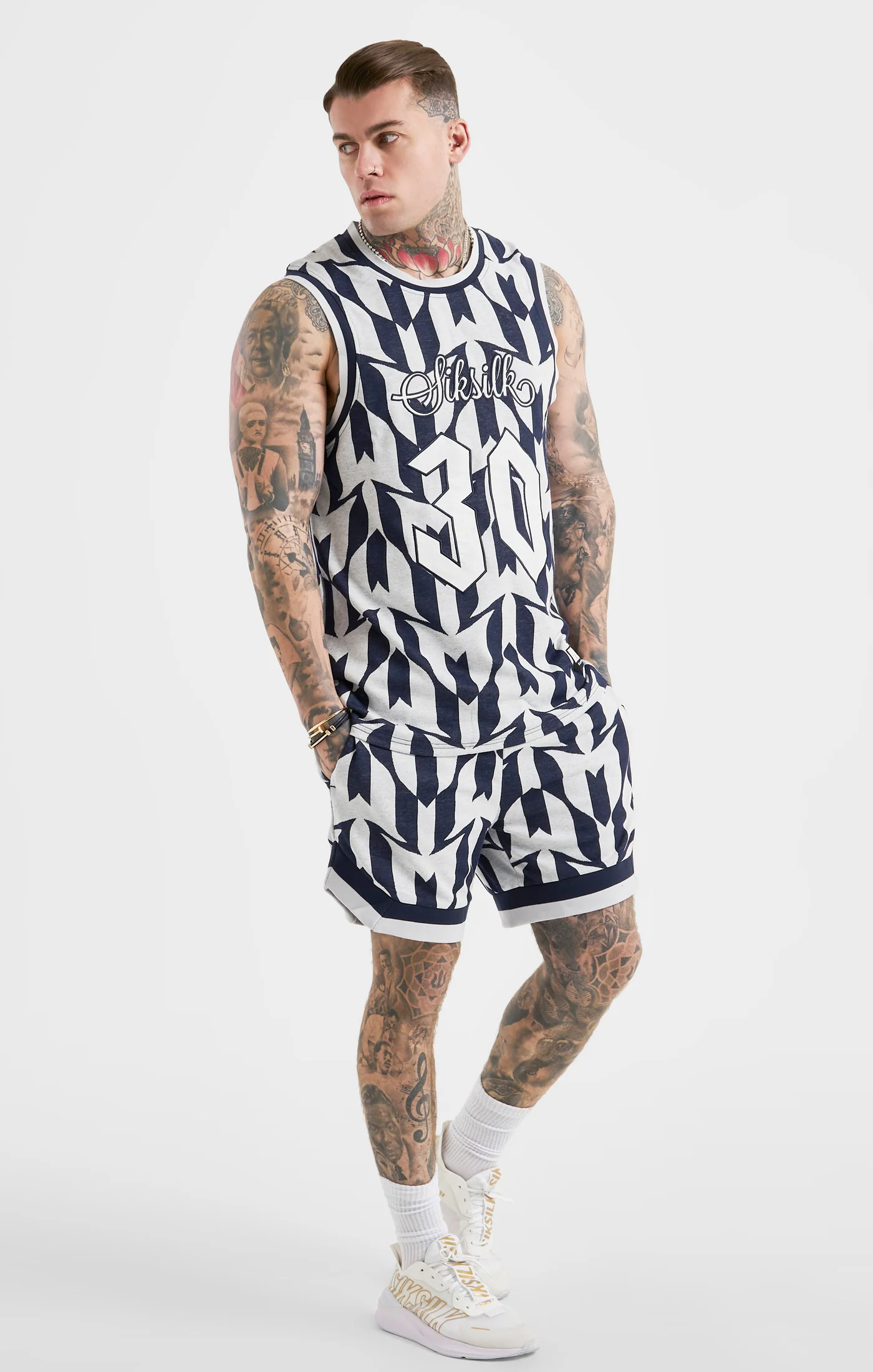 Messi x SikSilk Navy Monogram Basketball Vest - Image 4