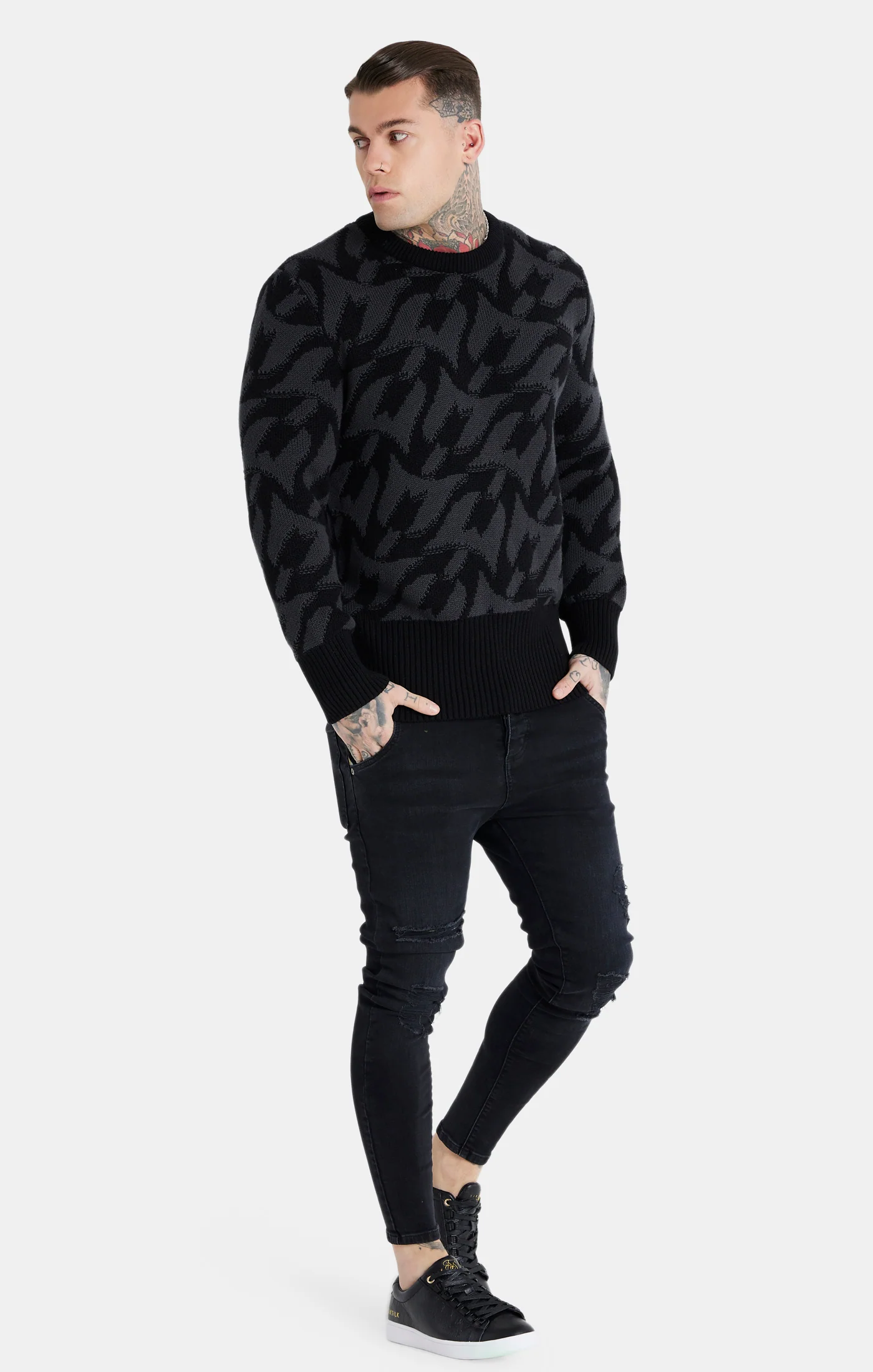 Messi x SikSilk Black Monogram Chunky Knit Jumper - Image 2