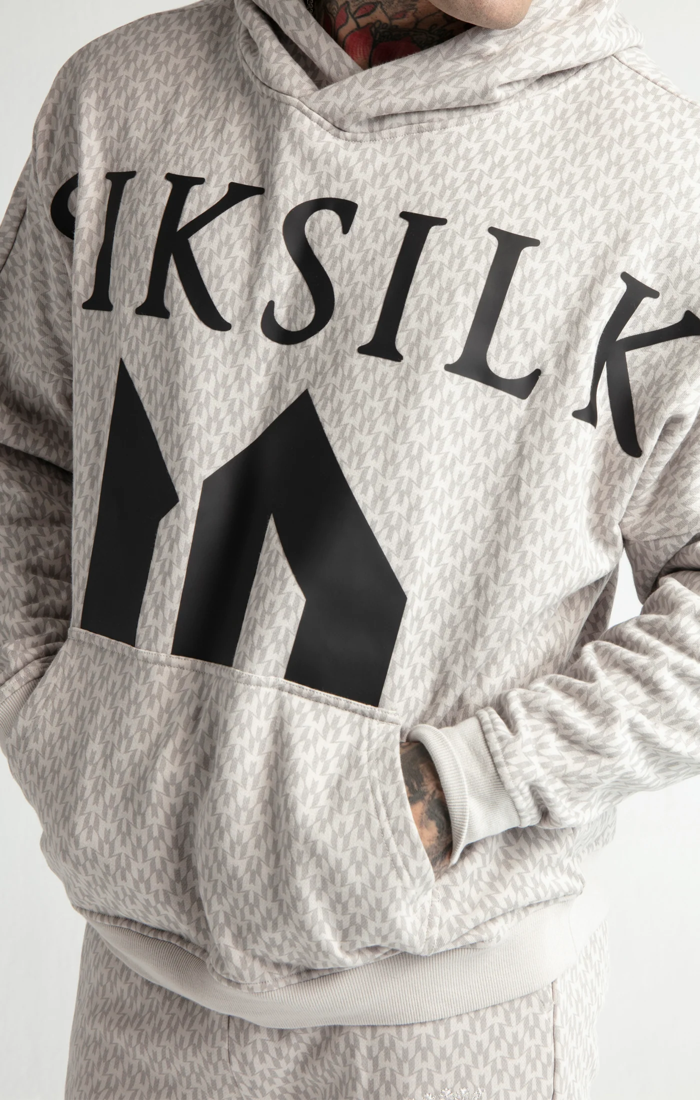 Messi x SikSilk Grey Monogram Print Oversized Hoodie - Image 2