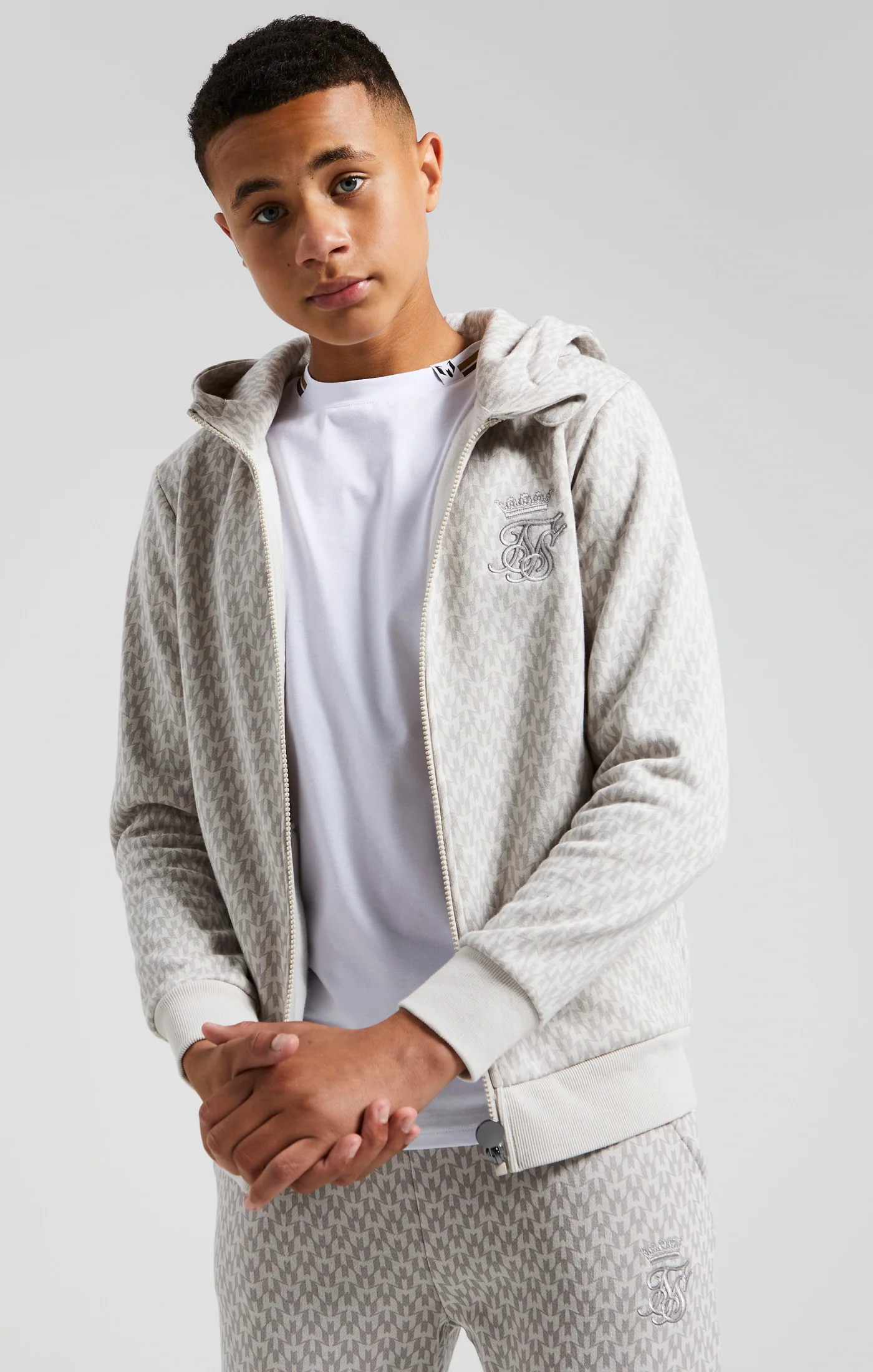 Boys Messi x SikSilk Grey Printed Zip Thru Hoodie