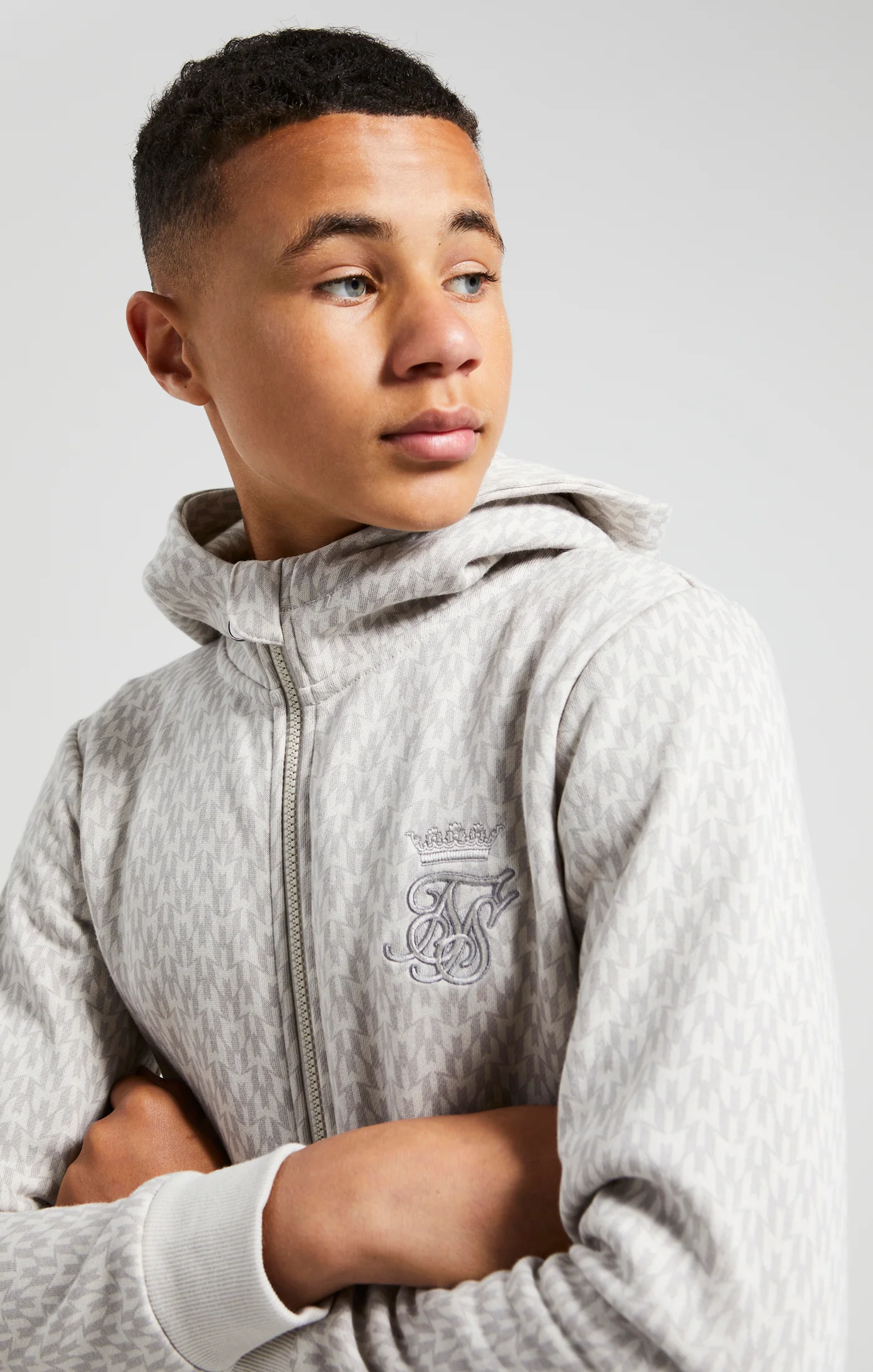 Boys Messi x SikSilk Grey Printed Zip Thru Hoodie - Image 2