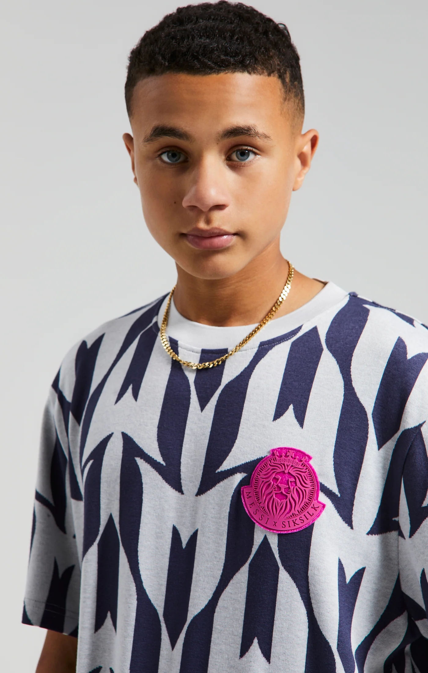 Boys Messi x SikSilk Ecru Monogram T-Shirt - Image 2