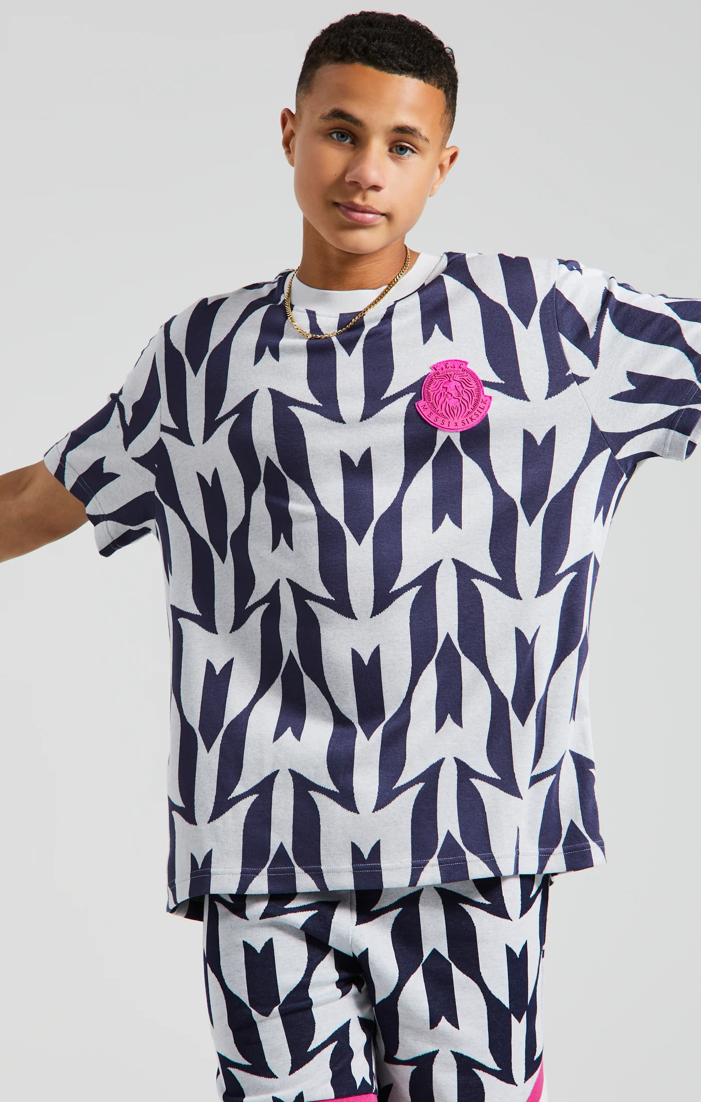 Boys Messi x SikSilk Ecru Monogram T-Shirt - Image 3