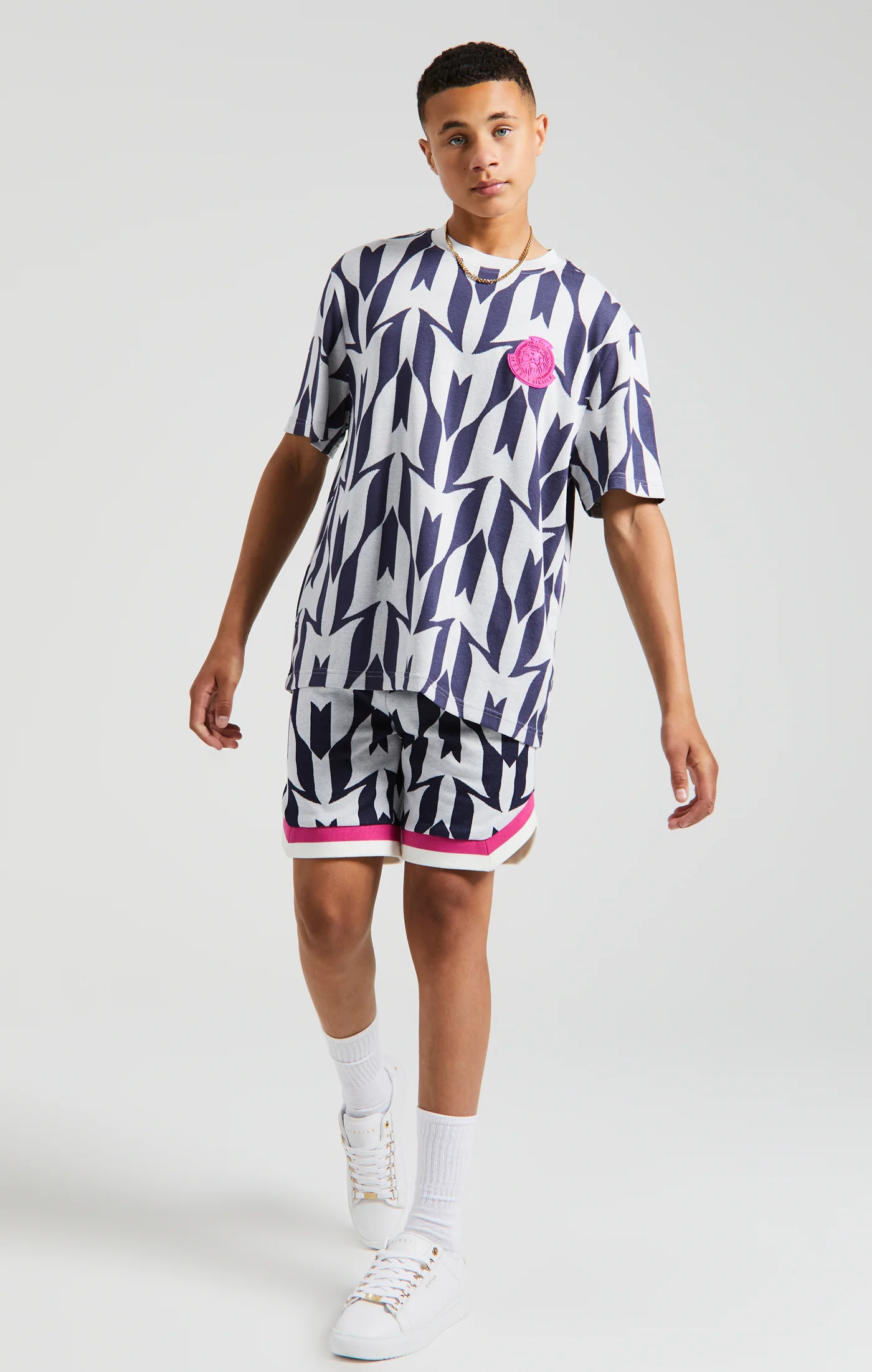 Boys Messi x SikSilk Ecru Monogram T-Shirt - Image 4