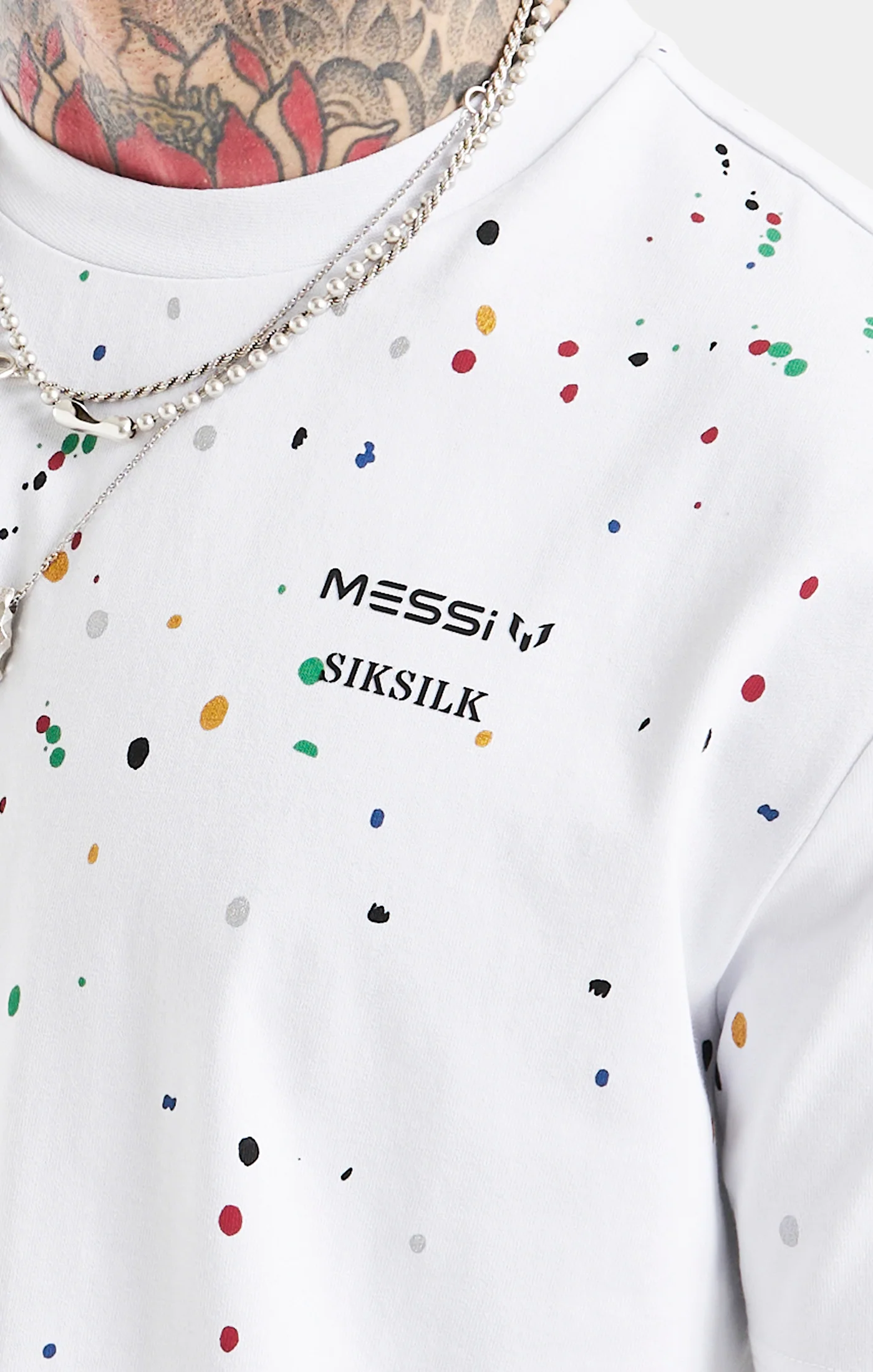 Messi x SikSilk Oversized Paint Splat Tee - White - Image 2