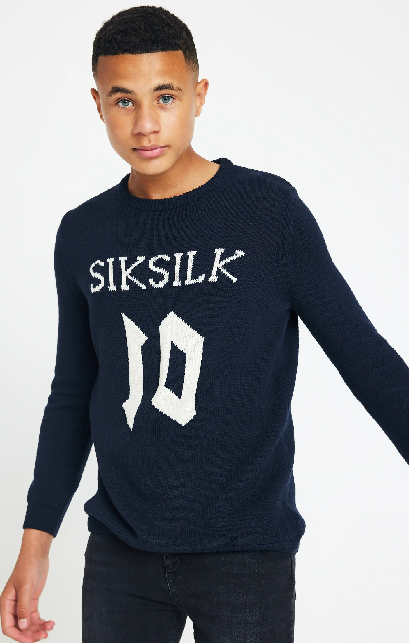 Boys Messi x SikSilk Navy Knitted Jumper - Image 2