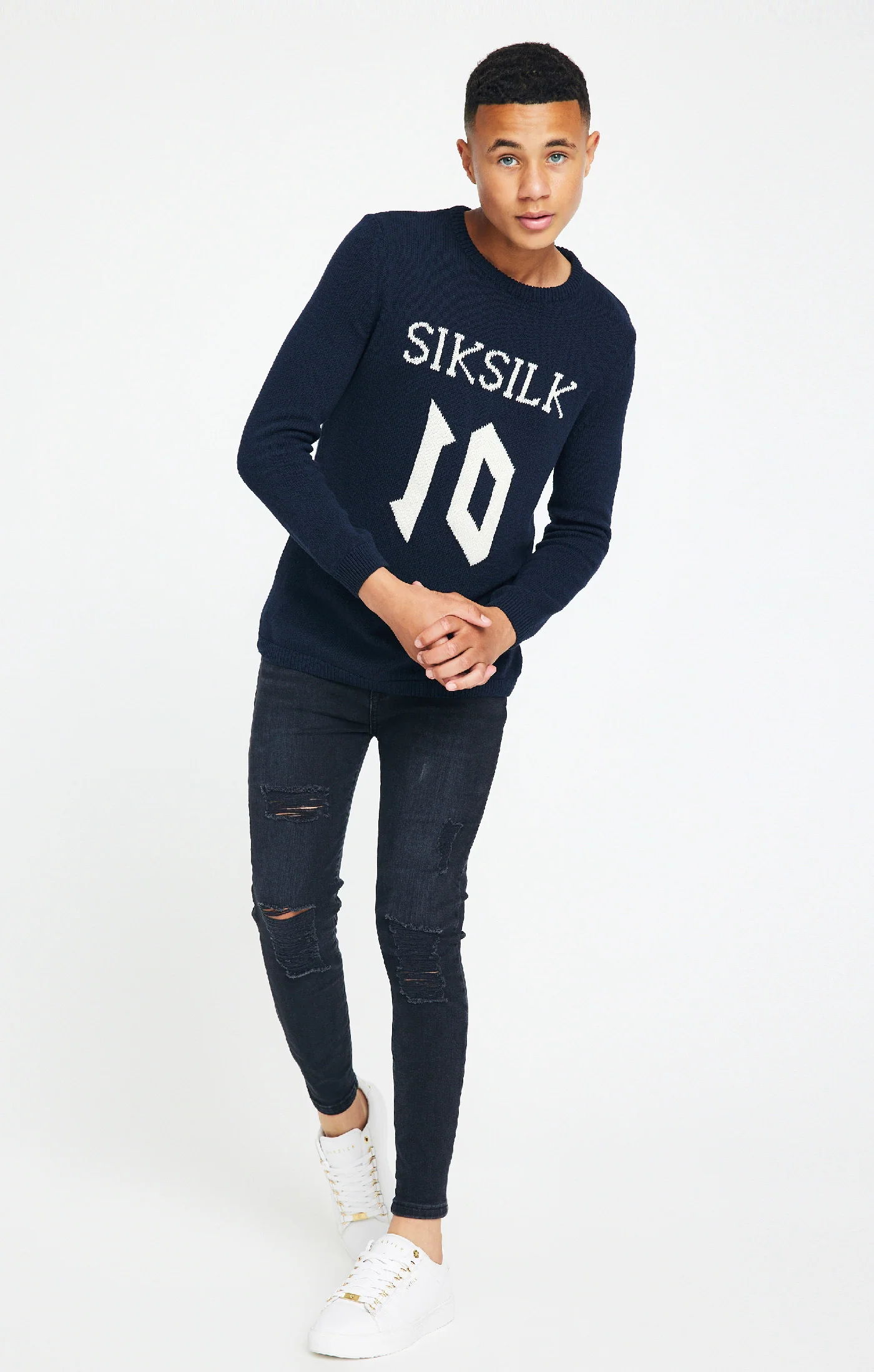 Boys Messi x SikSilk Navy Knitted Jumper - Image 4