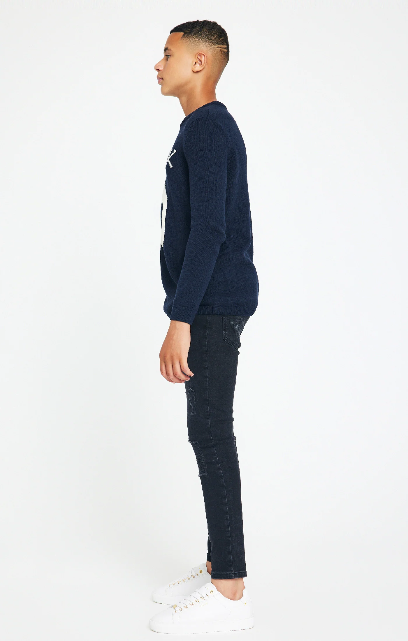 Boys Messi x SikSilk Navy Knitted Jumper - Image 5