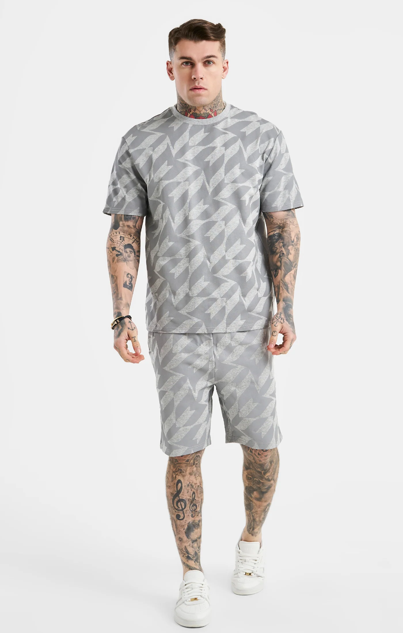 Messi x SikSilk Silver Print Shorts - Grey Marl - Image 3