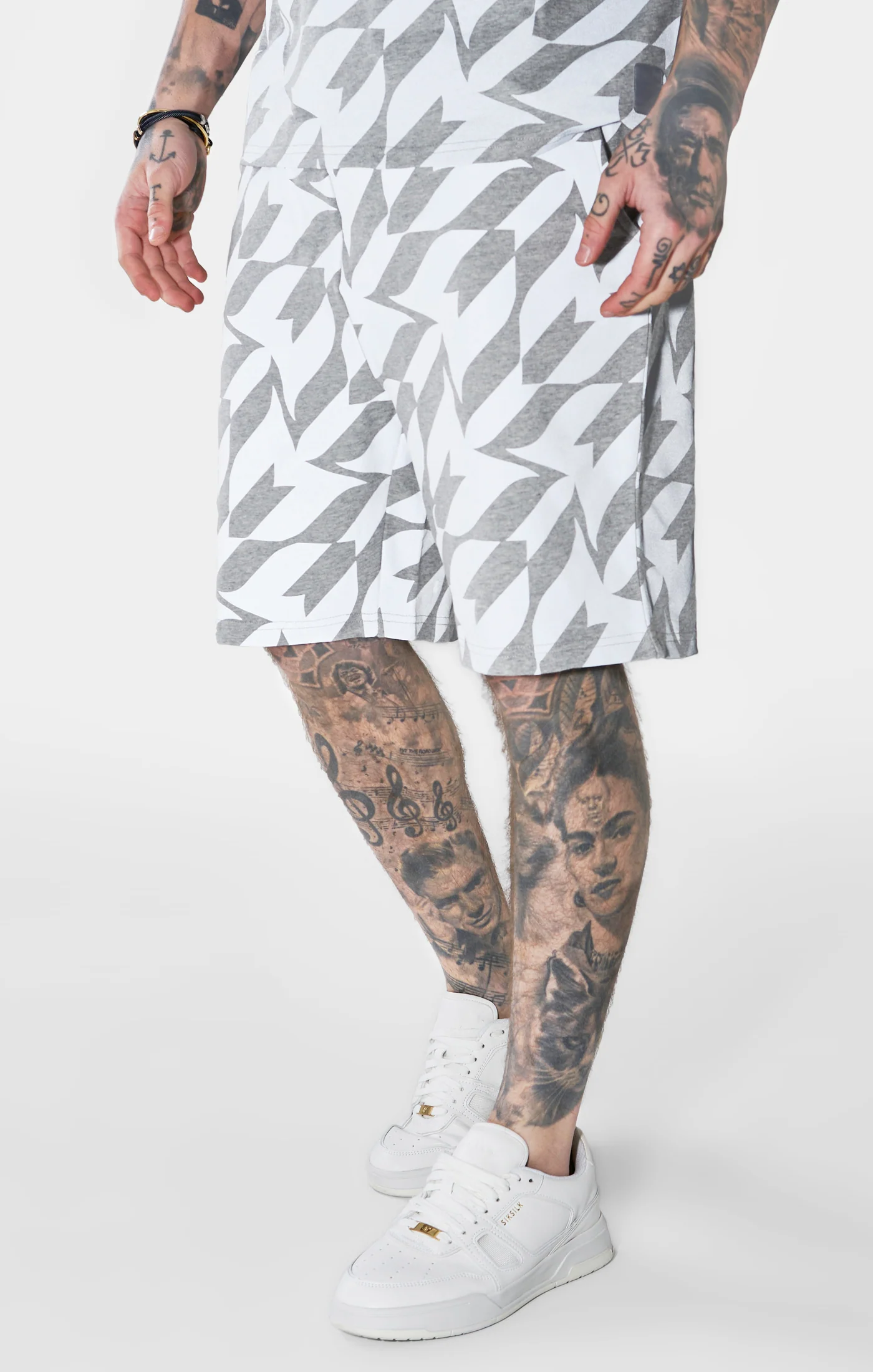 Messi x SikSilk Silver Print Shorts - Grey Marl - Image 8