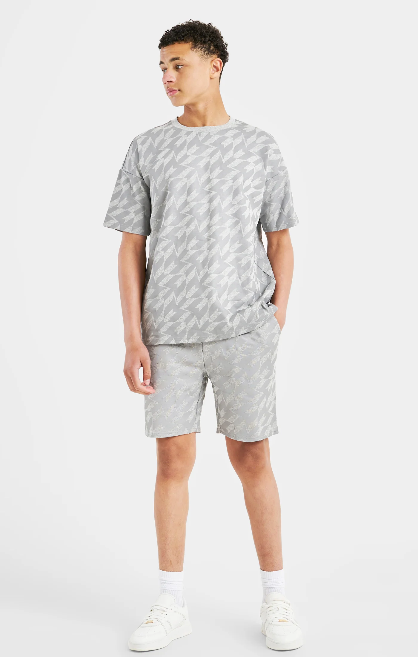 Messi x SikSilk Silver Print Tee - Grey Marl - Image 4