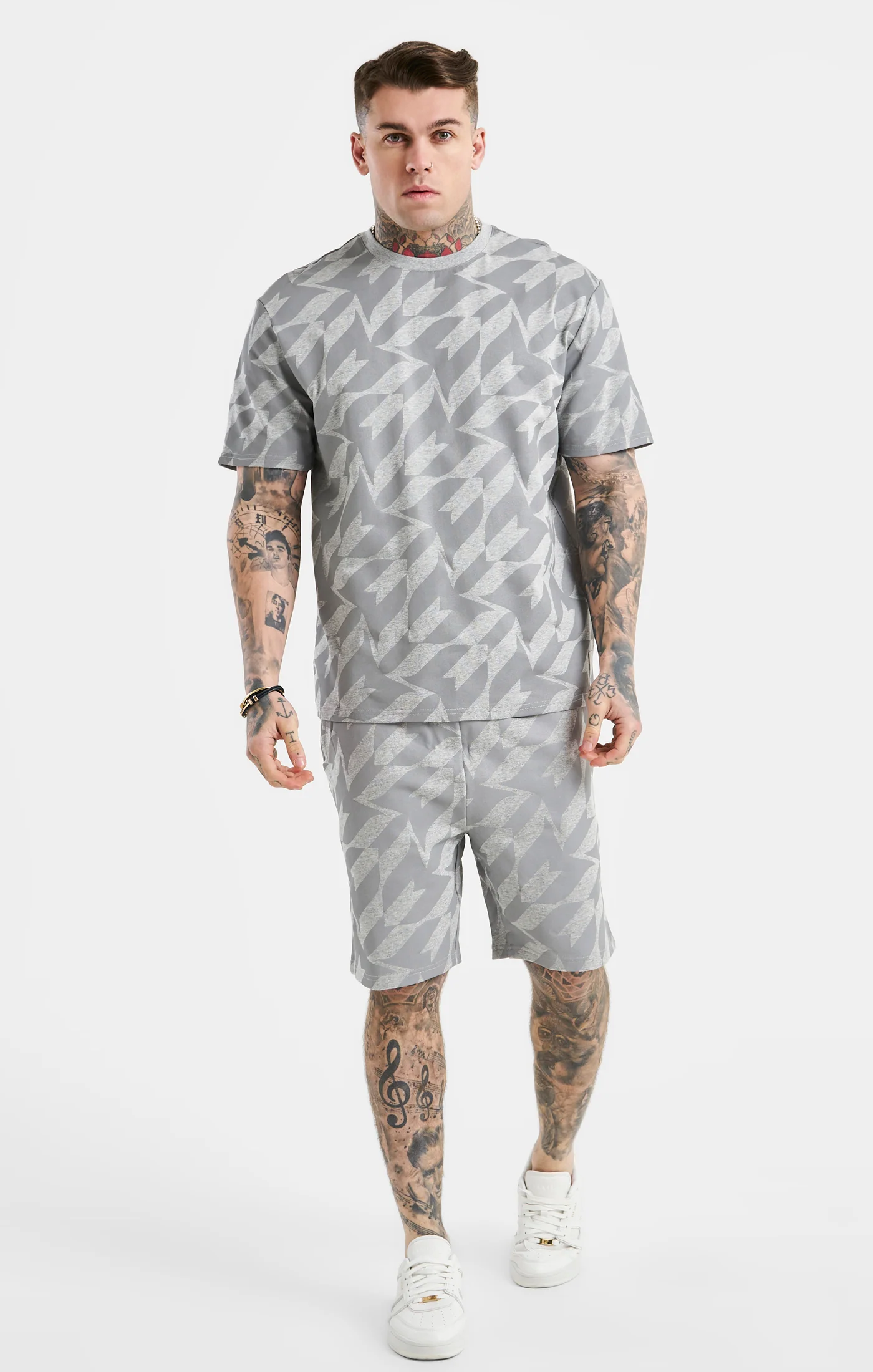 Messi x SikSilk Silver Print Tee - Grey Marl - Image 3