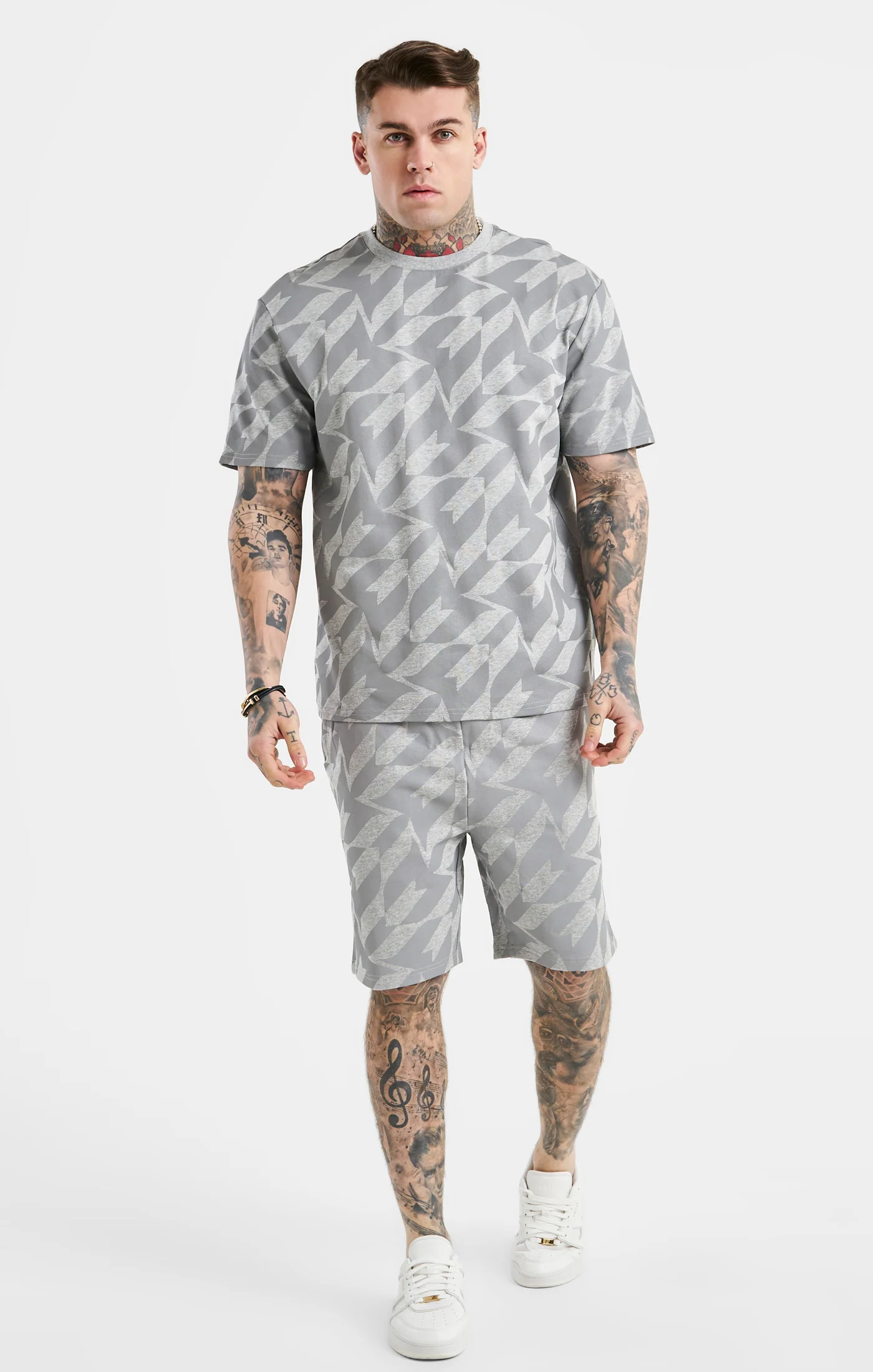 Messi x SikSilk Silver Print Tee - Grey Marl - Image 4