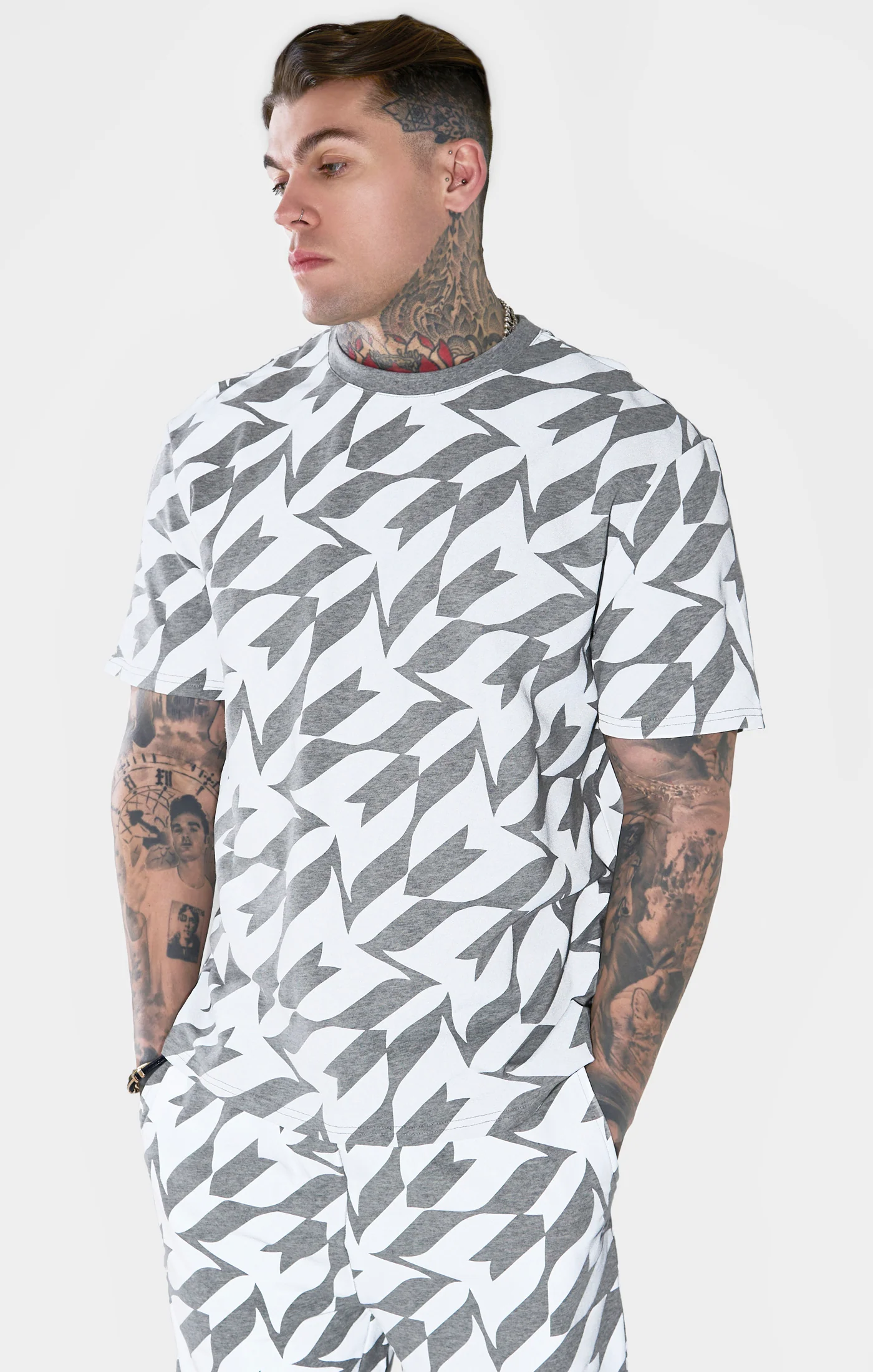 Messi x SikSilk Silver Print Tee - Grey Marl - Image 7
