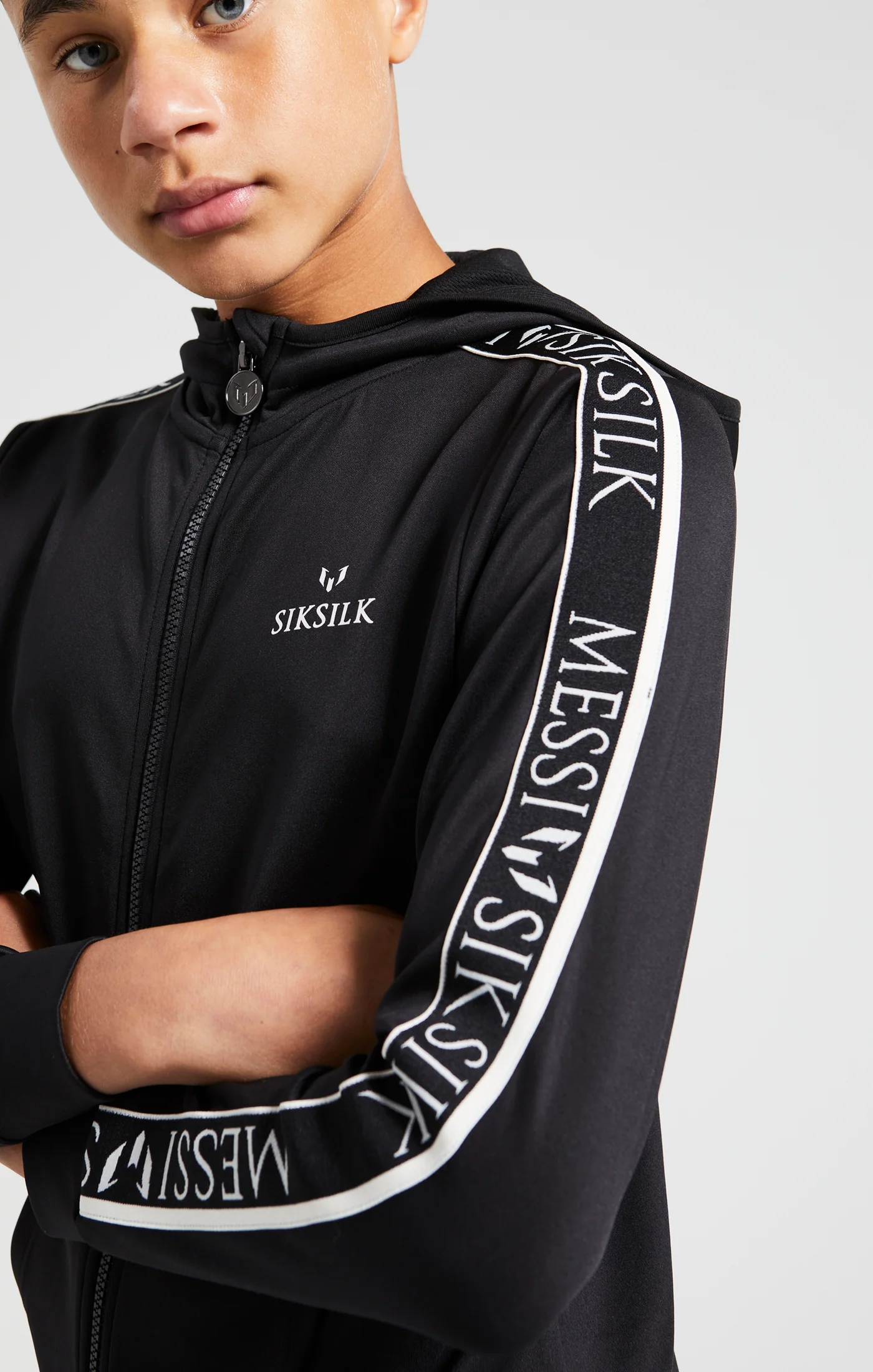 Boys Messi x SikSilk Black Taped Zip Thru Hoodie - Image 2