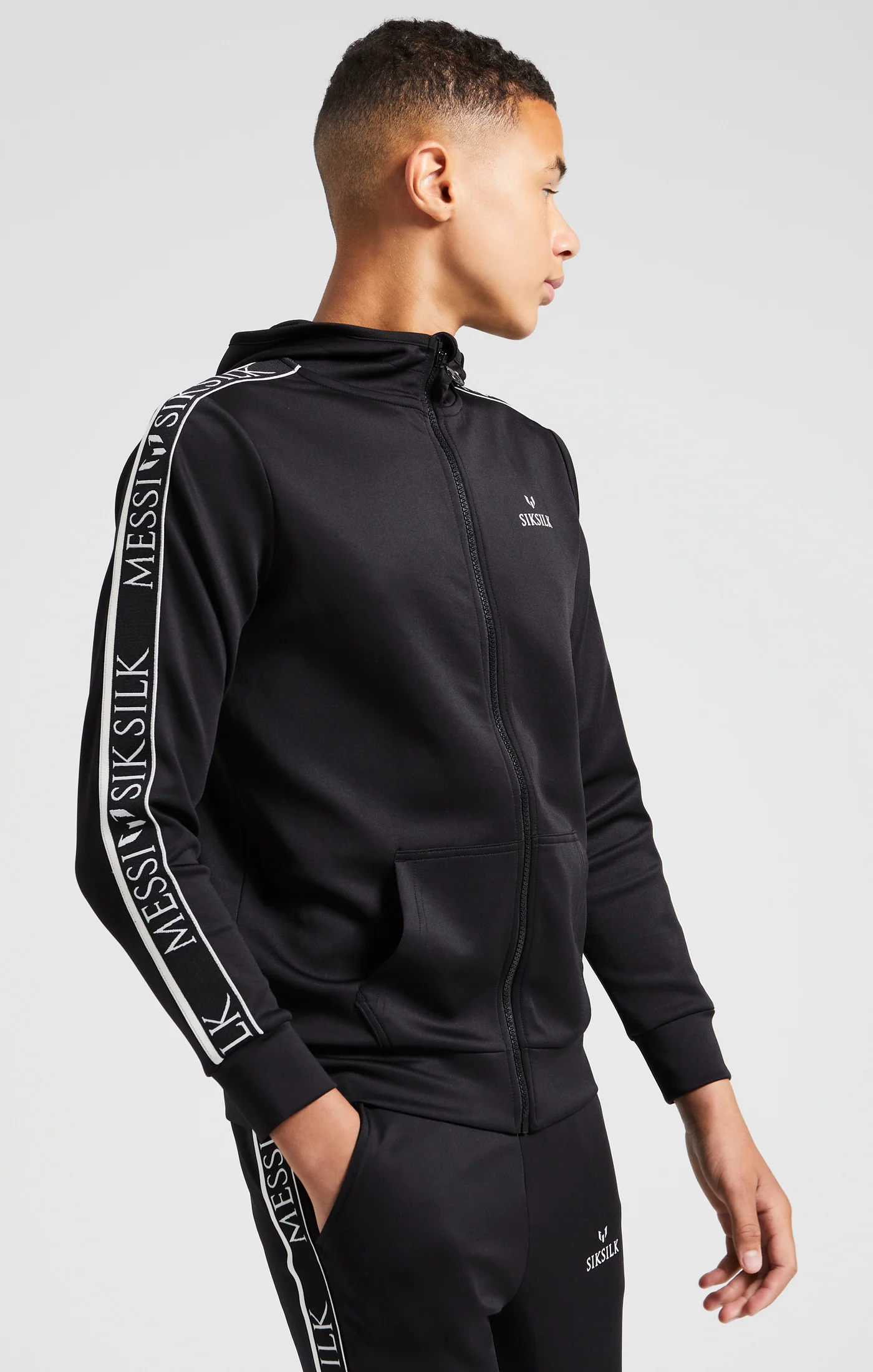 Boys Messi x SikSilk Black Taped Zip Thru Hoodie - Image 3